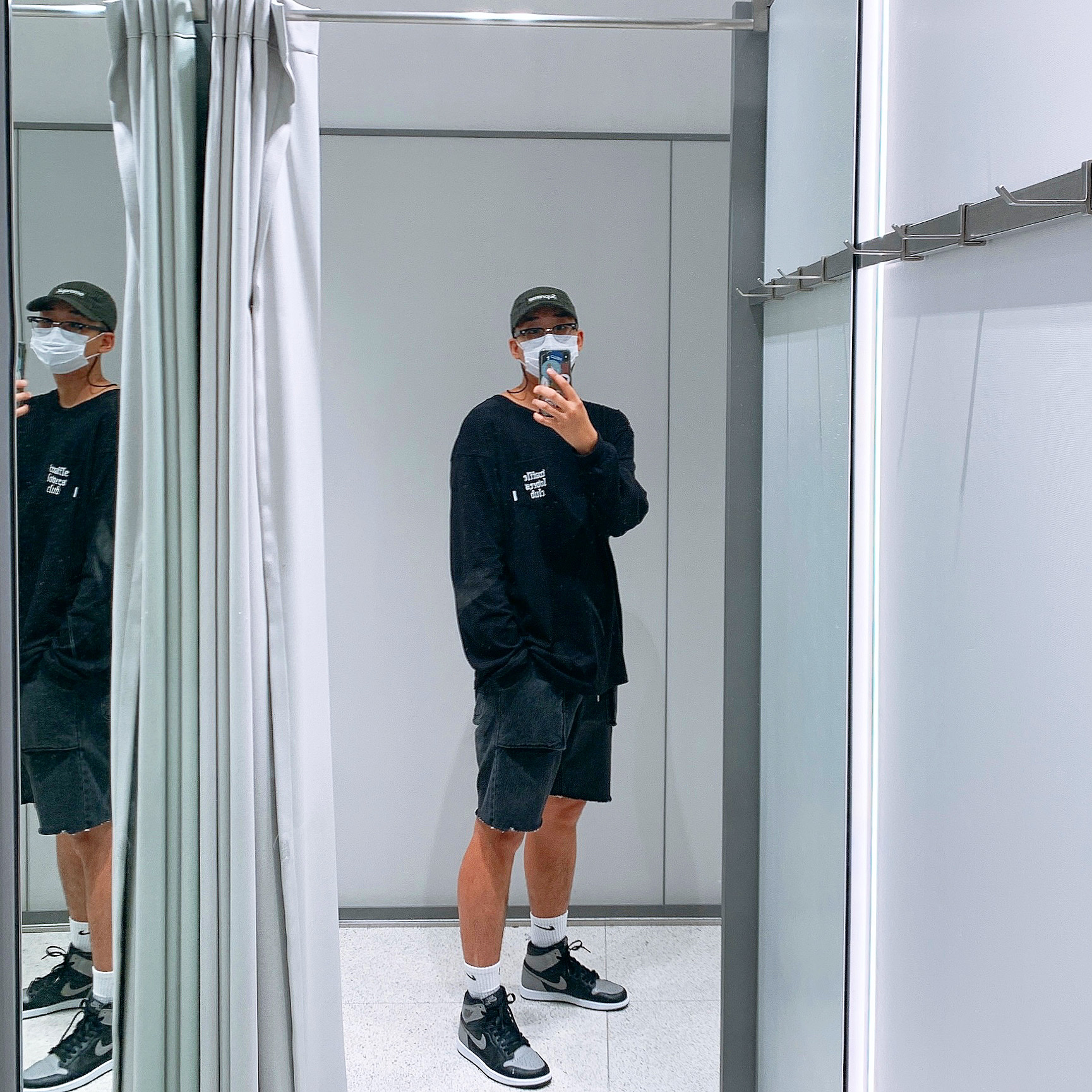 Jordan 1 Retro High OG Shadow 2018, Supreme 2-Tone Ripstop Camp Cap Black - 21SS 착용 스타일