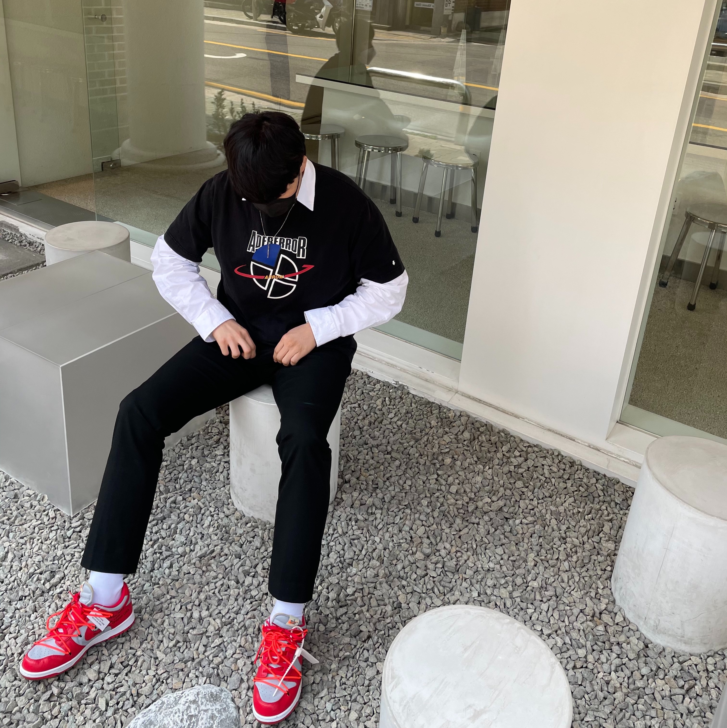 Nike x Off-White Dunk Low University Red 착용 스타일