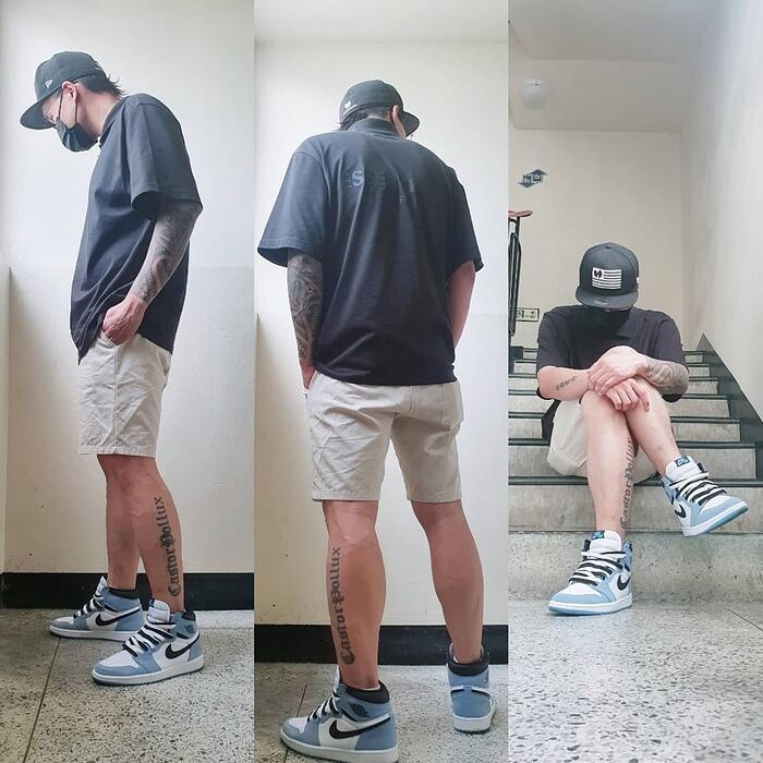 Jordan 1 Retro High OG University Blue, Essentials Short Sleeve Polo Black - 21SS 착용 스타일 - 1