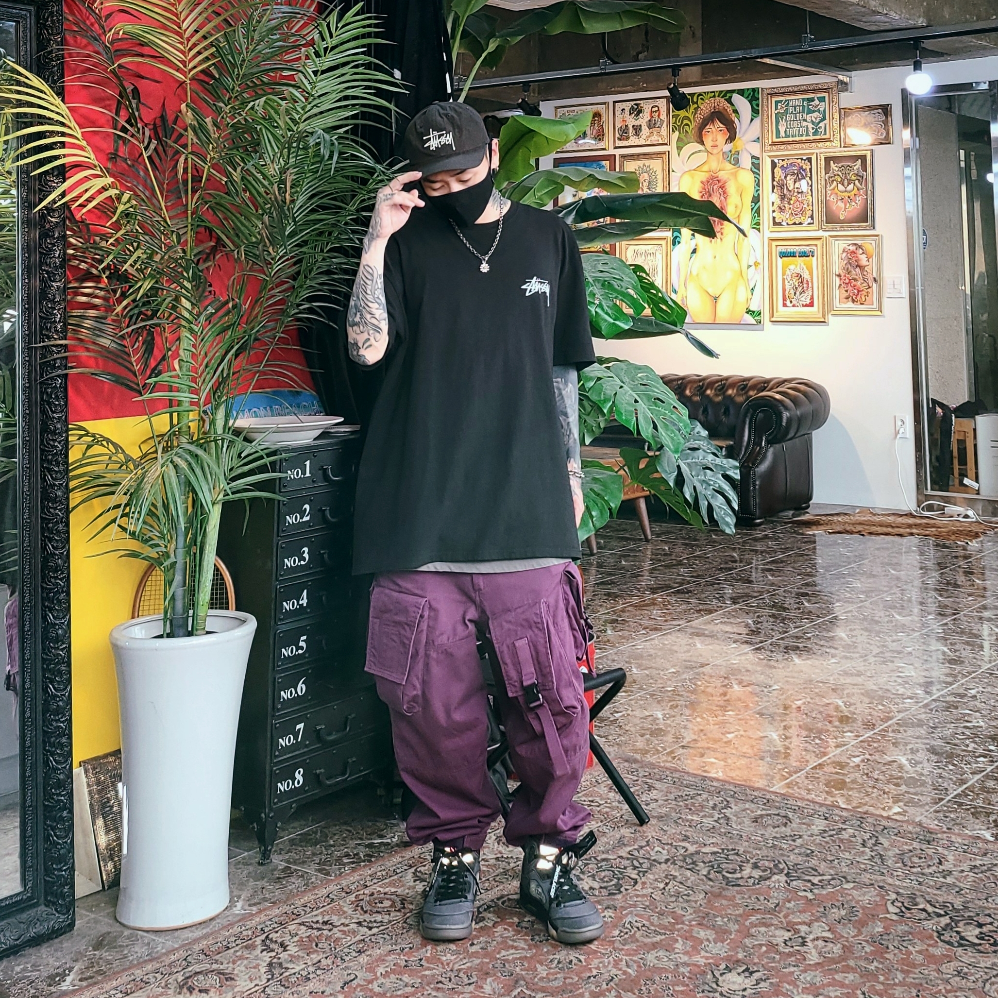 Jordan 5 x Off-White Retro SP Black Muslin 착용 스타일