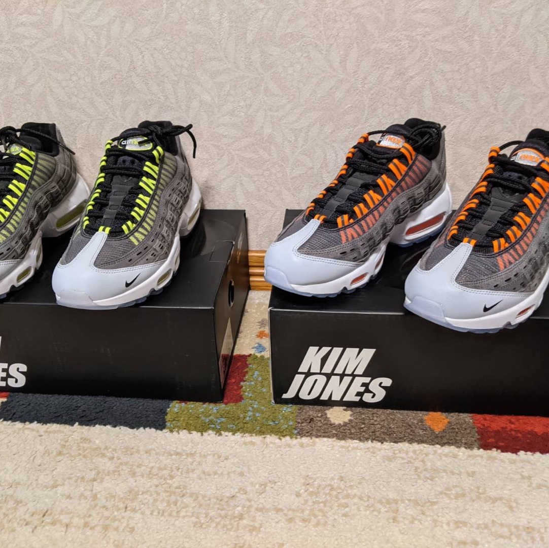 Nike x Kim Jones Air Max 95 Total Orange, Nike x Kim Jones Air Max 95 Volt 착용 스타일 - 1