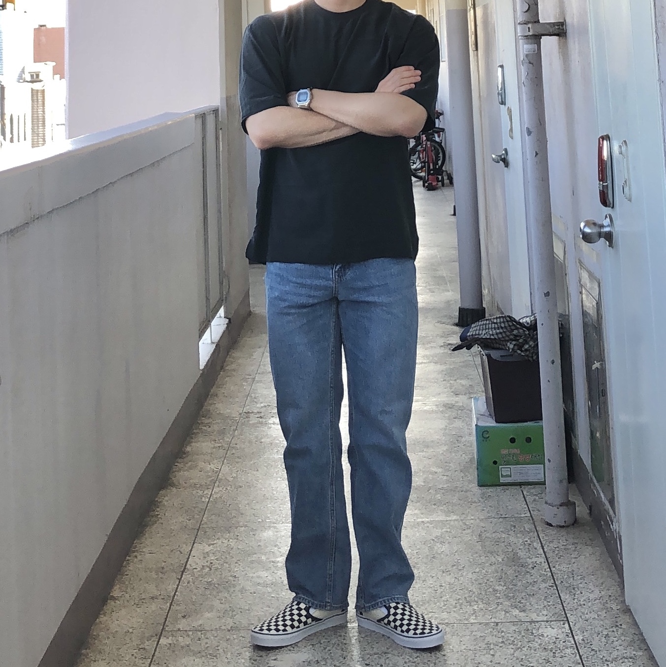 Vans Slip-On Checkerboard 착용 스타일
