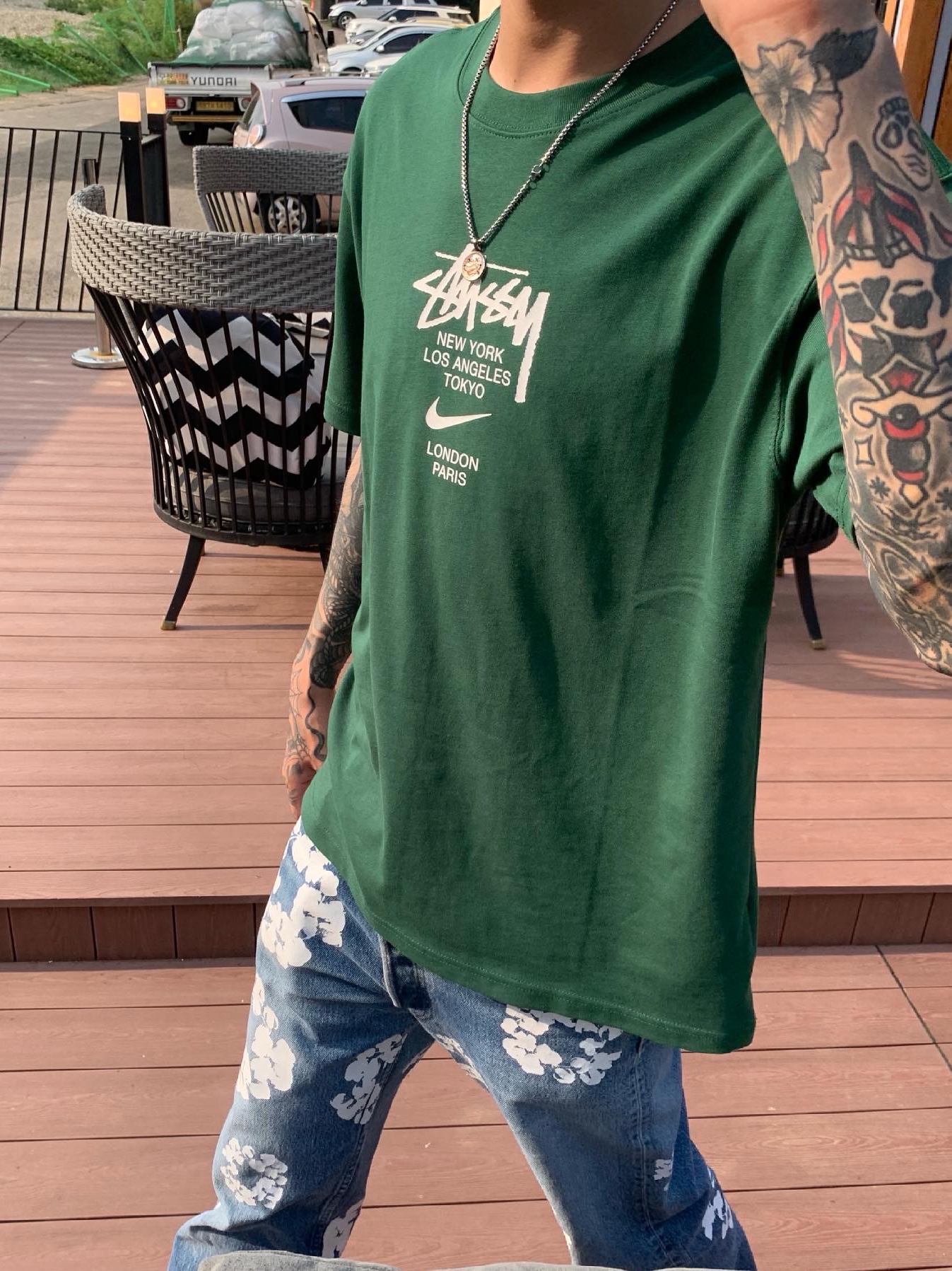 Nike x Stussy WT T-Shirt Green - Asia 착용 스타일 - 3