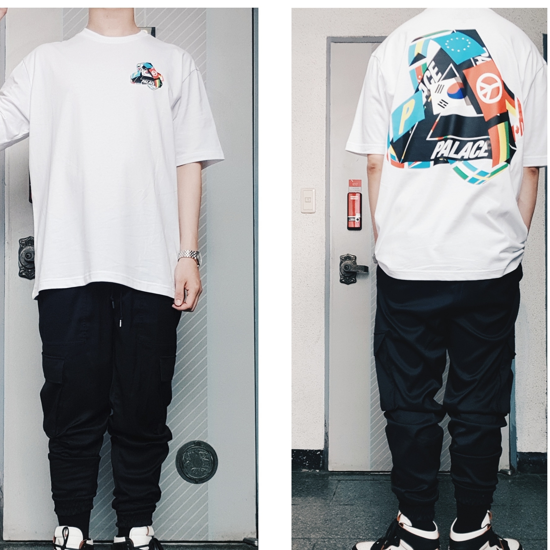 Palace Tri-Flag T-Shirt White - 21SS 착용 스타일