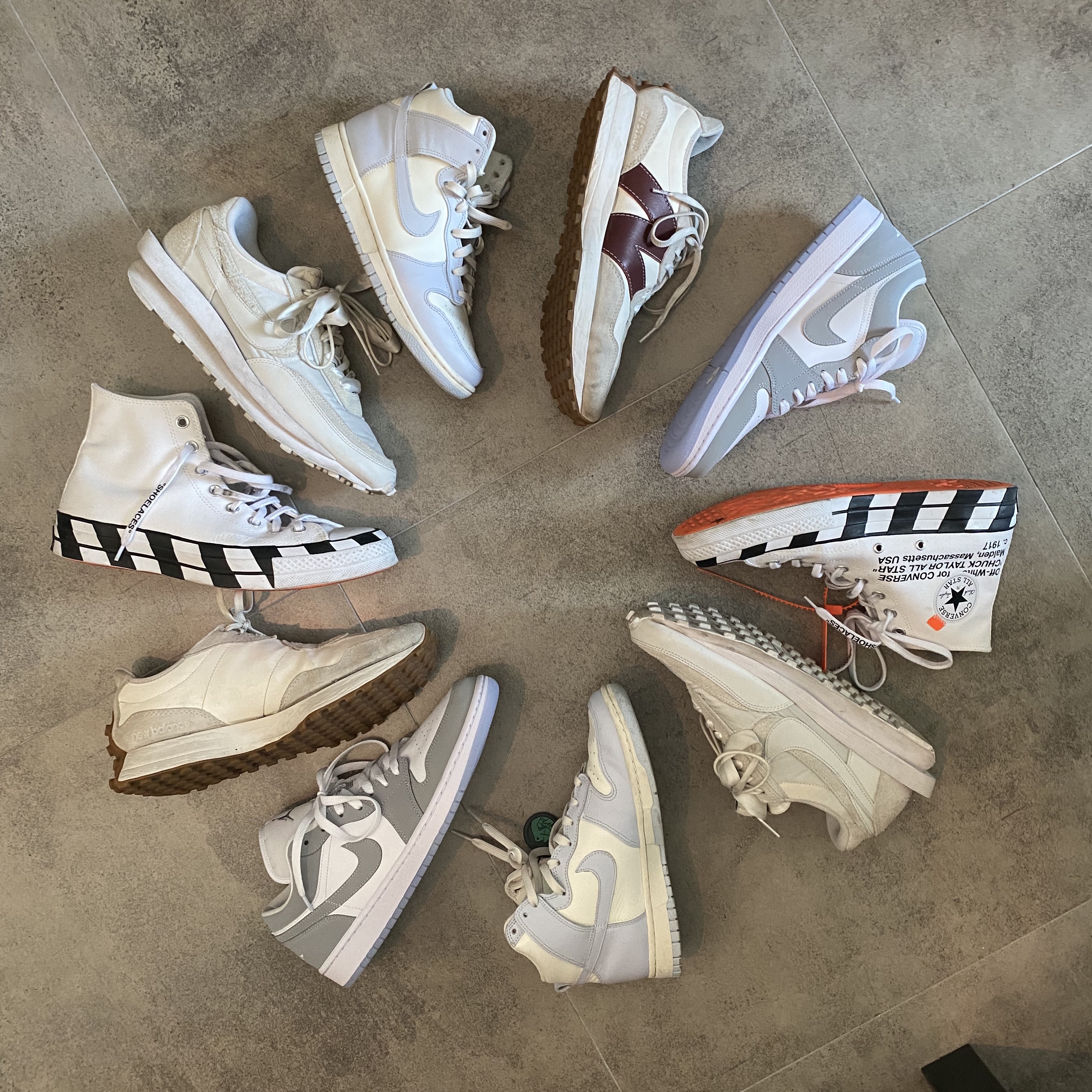 Converse x Off-White Chuck 70 High V2 2021, Nike x Sacai LDWaffle White Nylon 착용 스타일