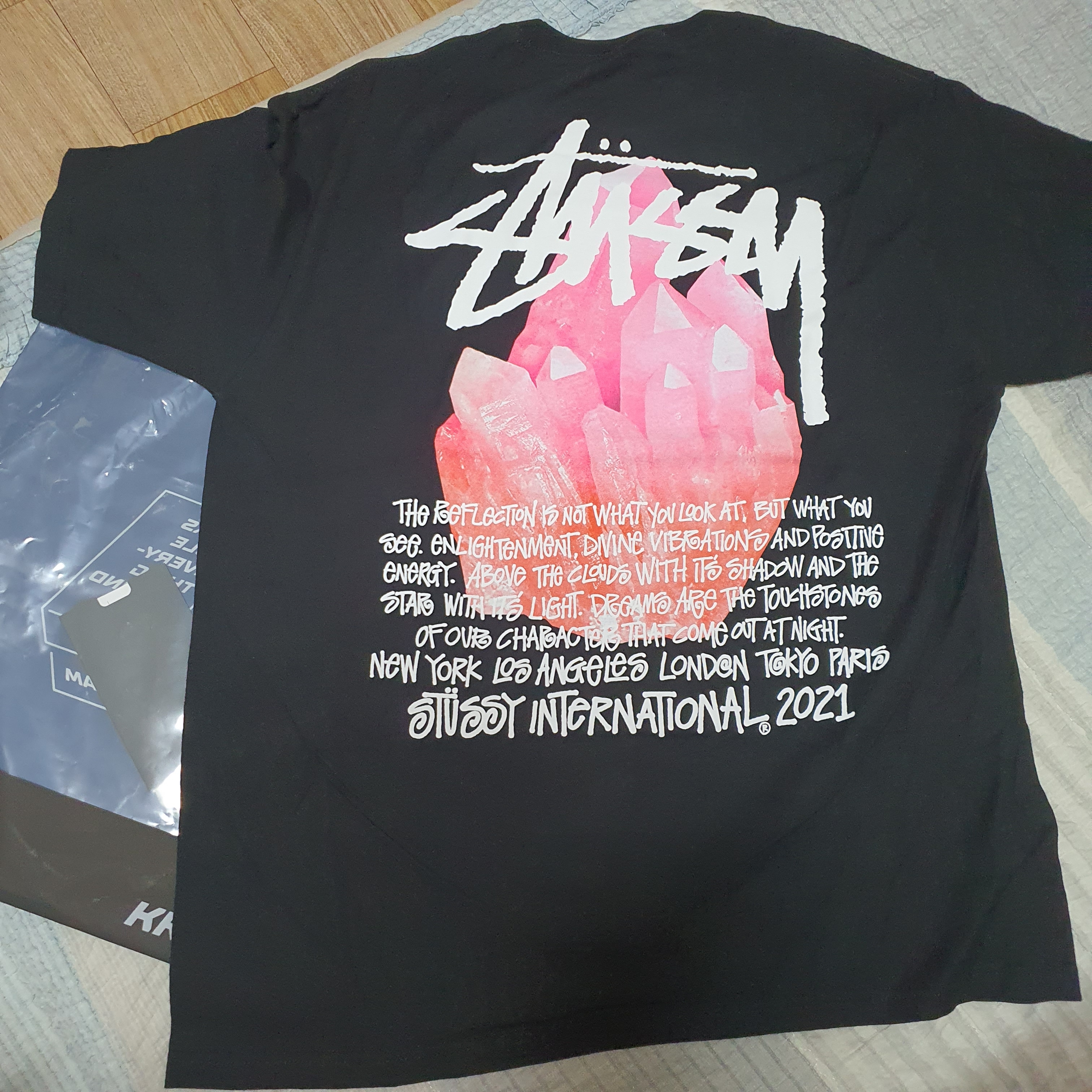Nike Dunk High Retro Game Royal, Stussy Reflection T-Shirt Black 착용 스타일 - 4
