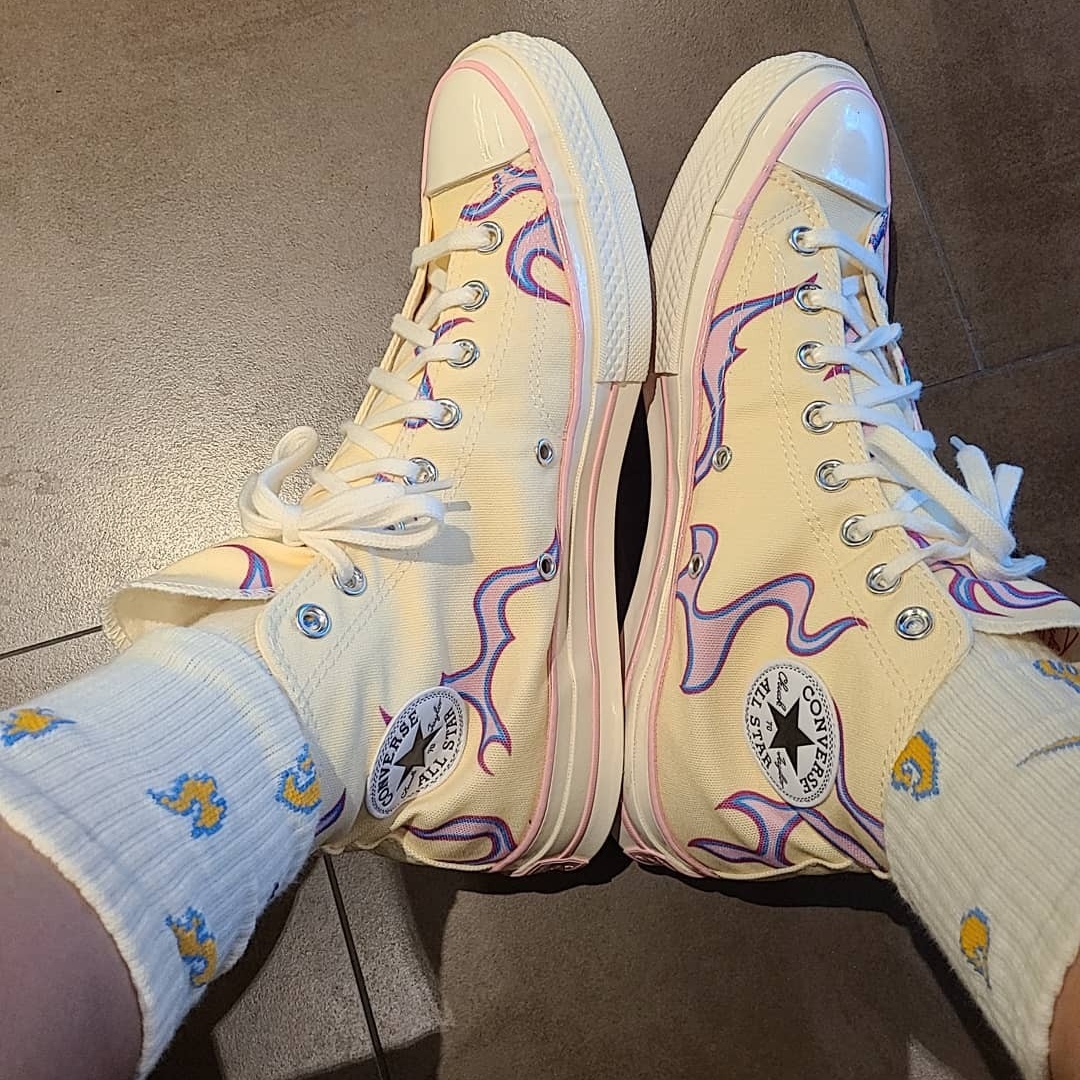 Converse x Golf le Fleur Chuck 70 High Flames Pastel Yellow 착용 스타일