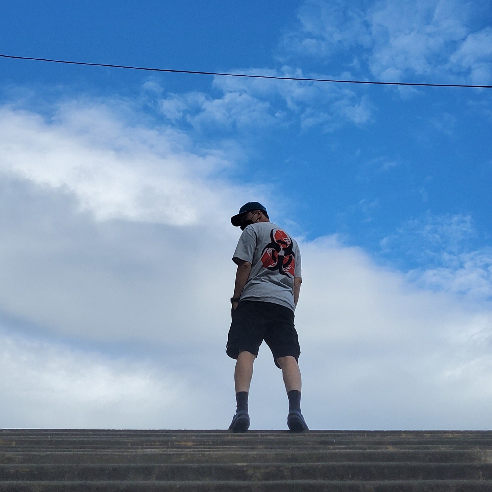 Palace Bio Hazard T-Shirt Grey Marl - 21SS, Palace 3D P 6-Panel Teal - 21SS 착용 스타일 - 1
