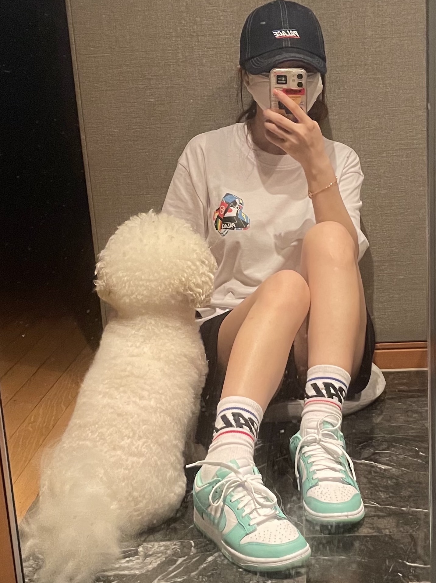 Palace Tri-Flag T-Shirt White - 21SS, (W) Nike Dunk Low Green Glow 착용 스타일 - 1