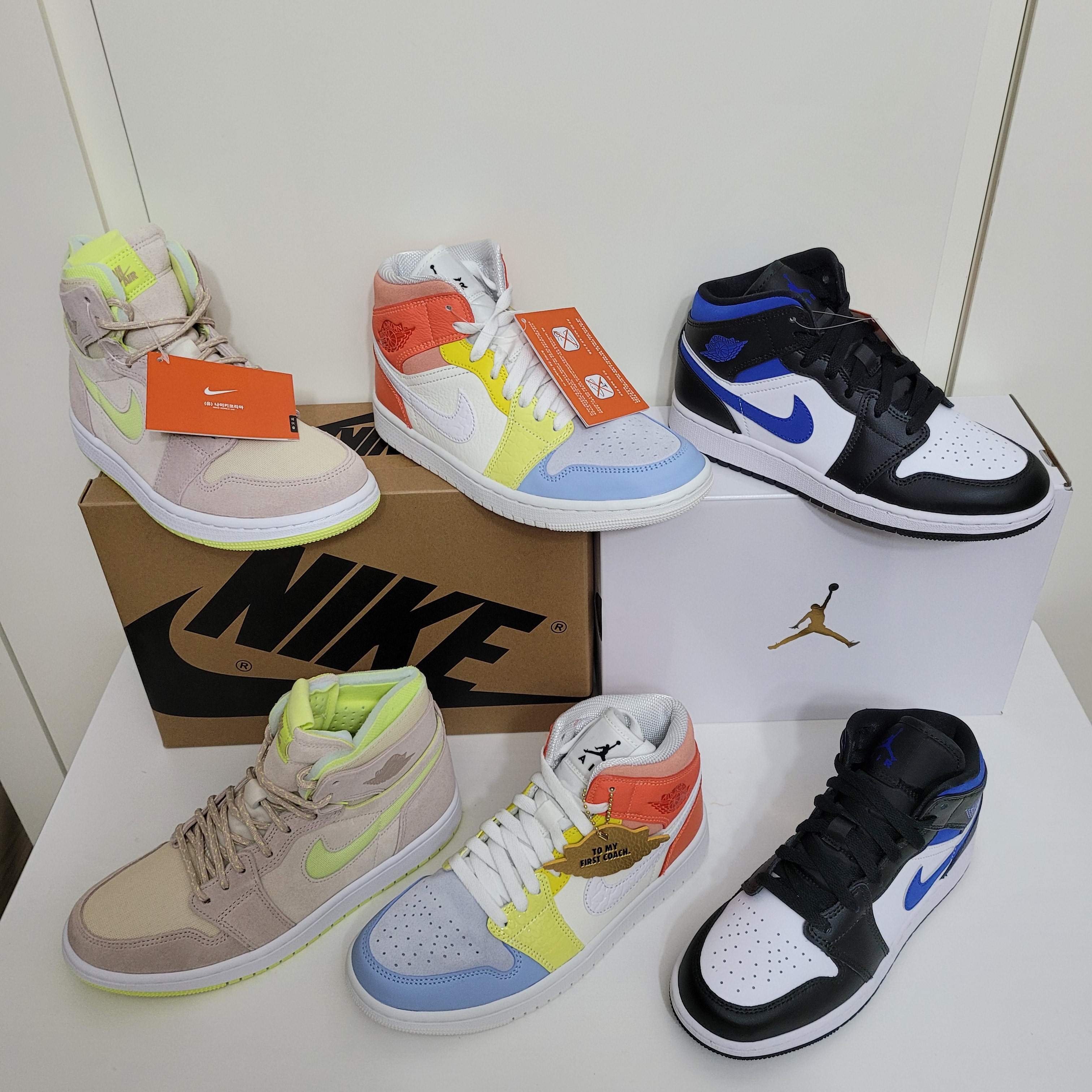 (GS) Jordan 1 Mid Racer Blue, (W) Jordan 1 Mid To My First Coach 착용 스타일 - 2