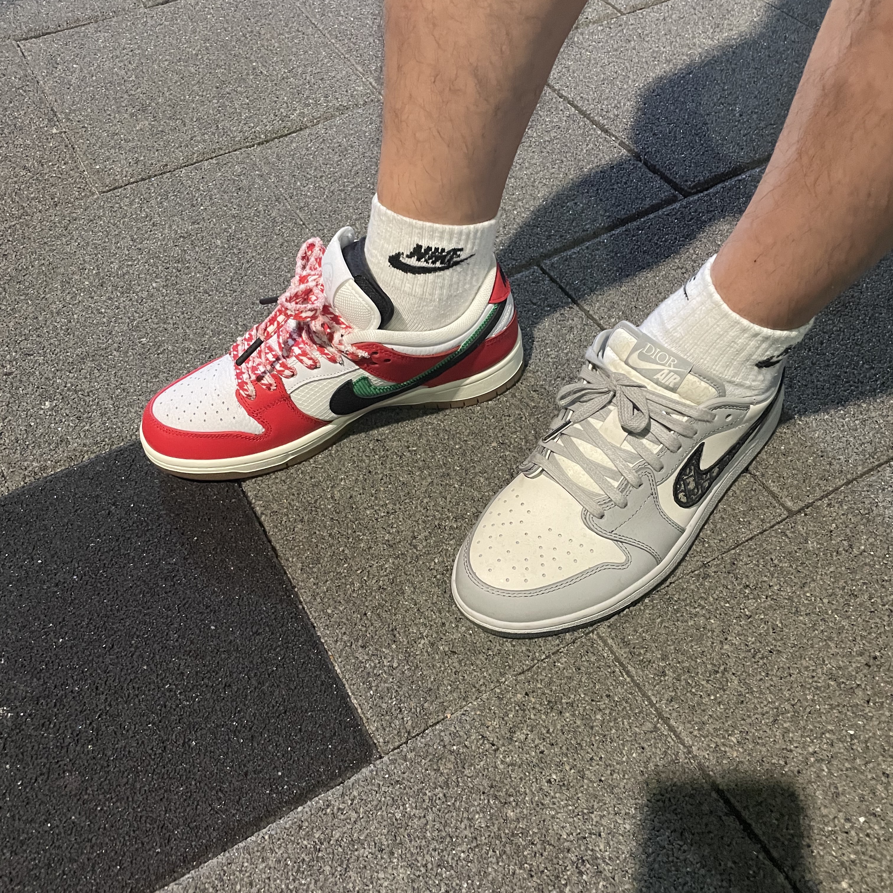 Jordan 1 x Dior Low OG, Nike x Frame Skate SB Dunk Low Pro Habibi 착용 스타일