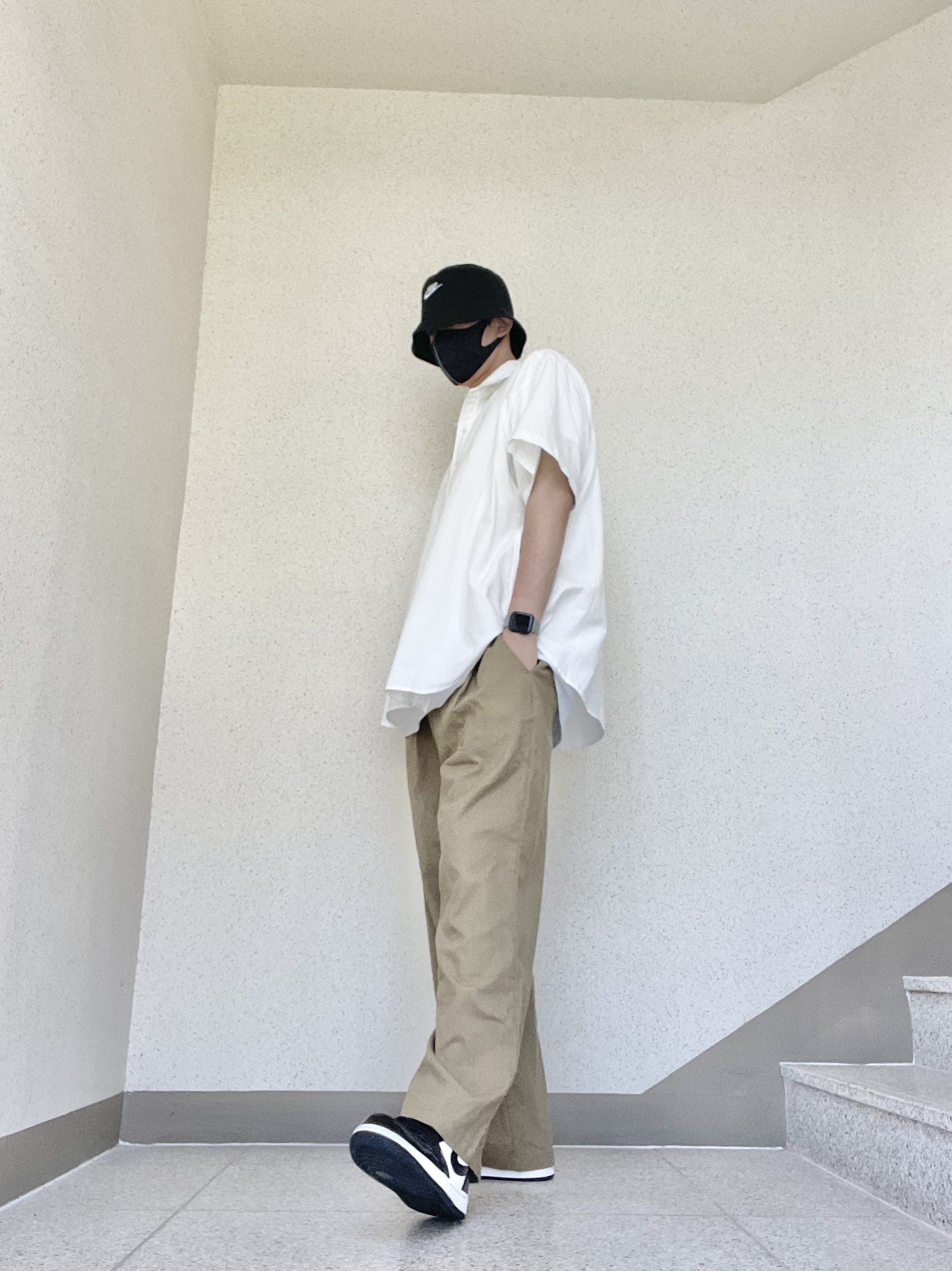 Jordan 1 Mid SE ASW Black, Nike Futura Washed Bucket Hat Black 착용 스타일 - 2