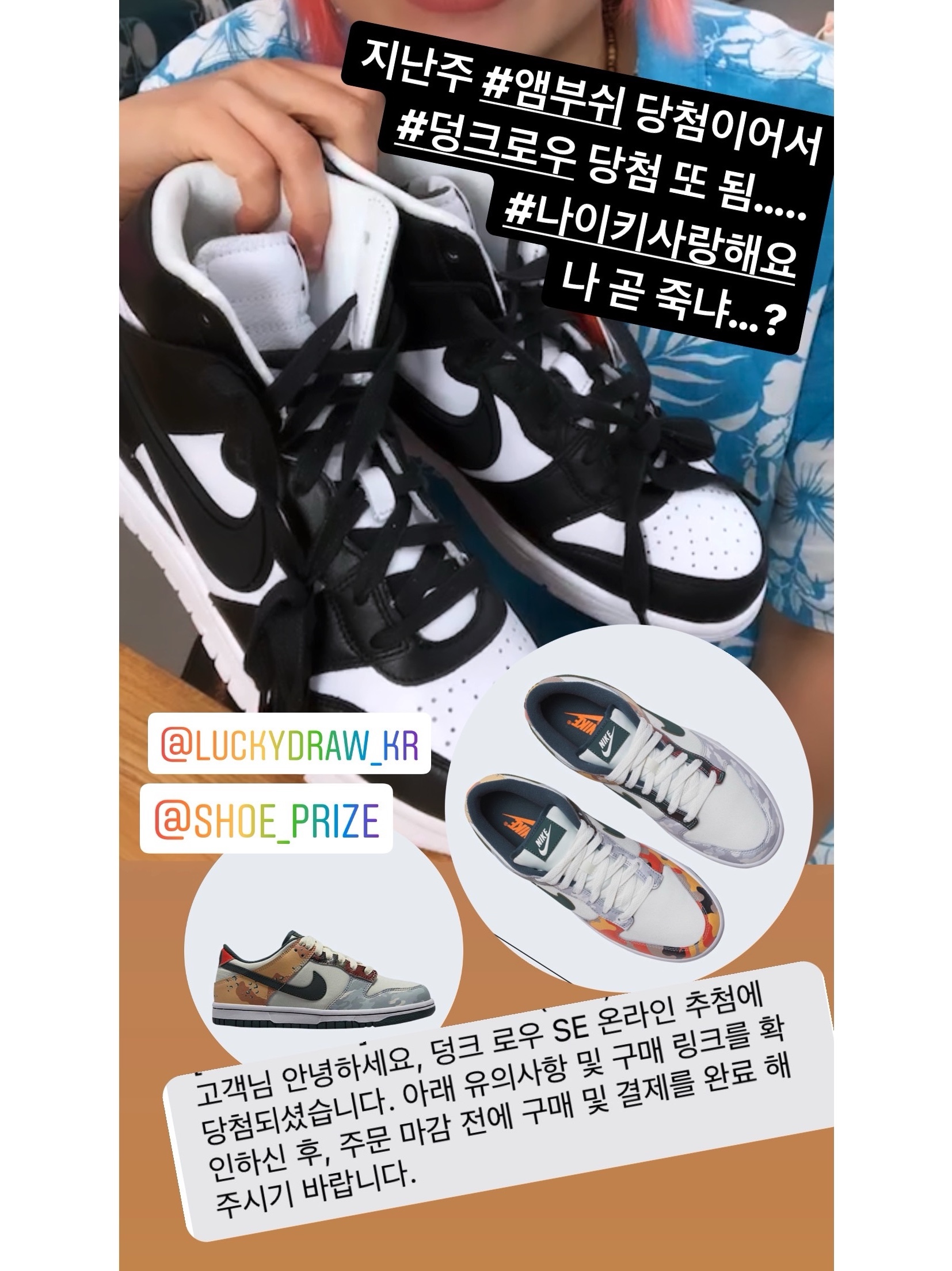 Nike Dunk Low SE Sail Multi Camo, Nike x Ambush Dunk High Black 착용 스타일
