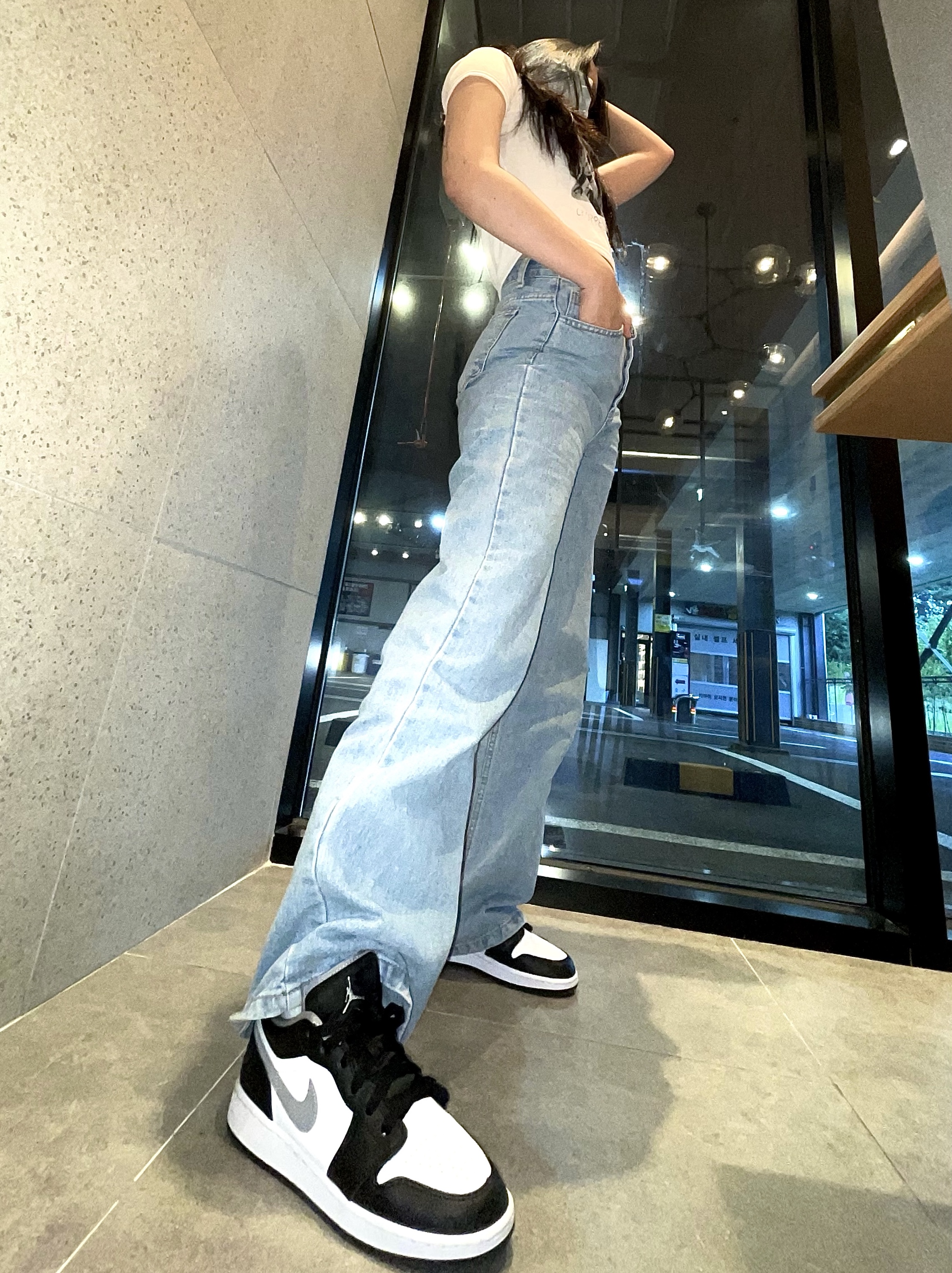 (GS) Jordan 1 Low Black Particle Grey 착용 스타일