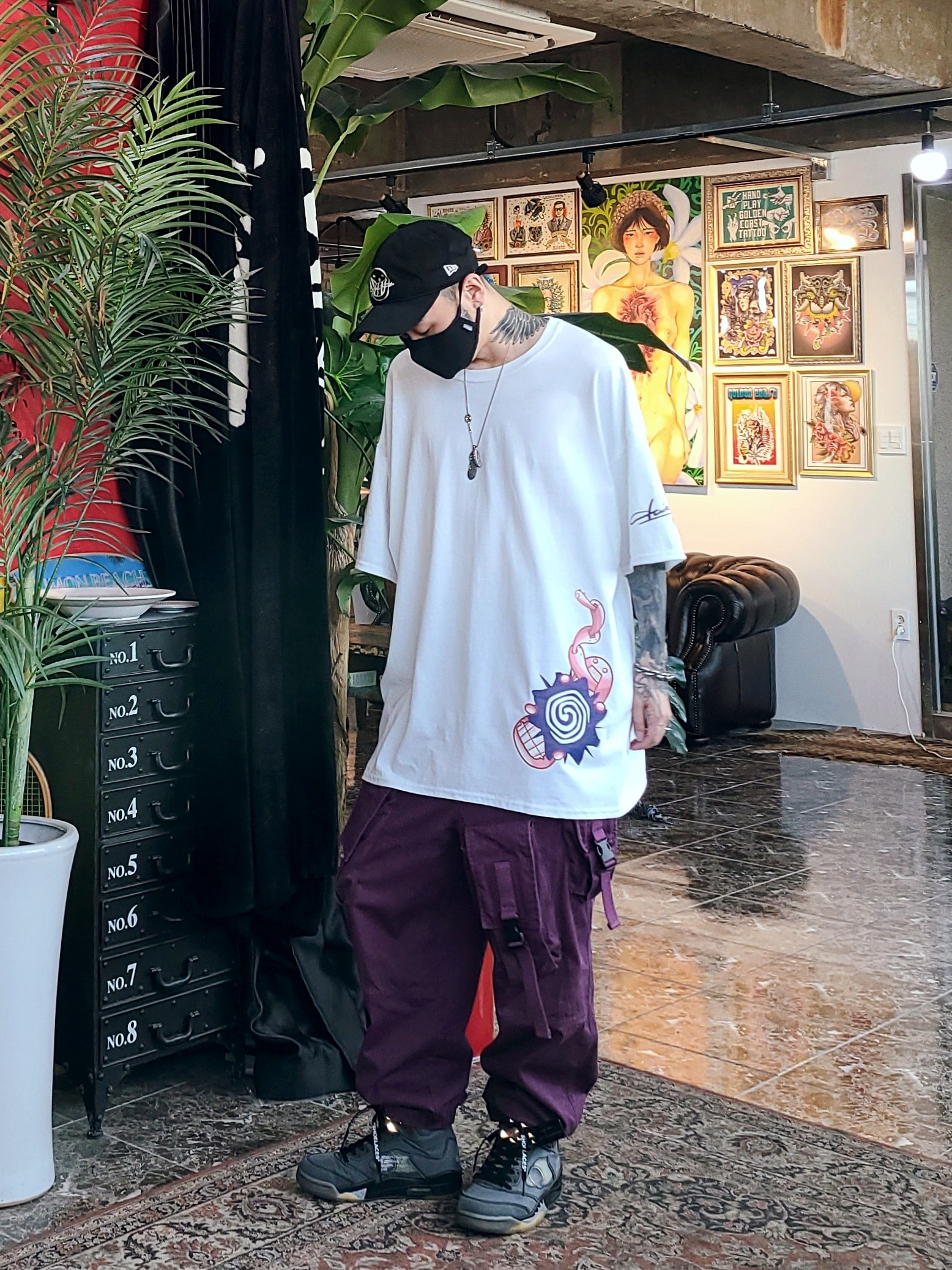 Jordan 5 x Off-White Retro SP Black Muslin 착용 스타일 - 1