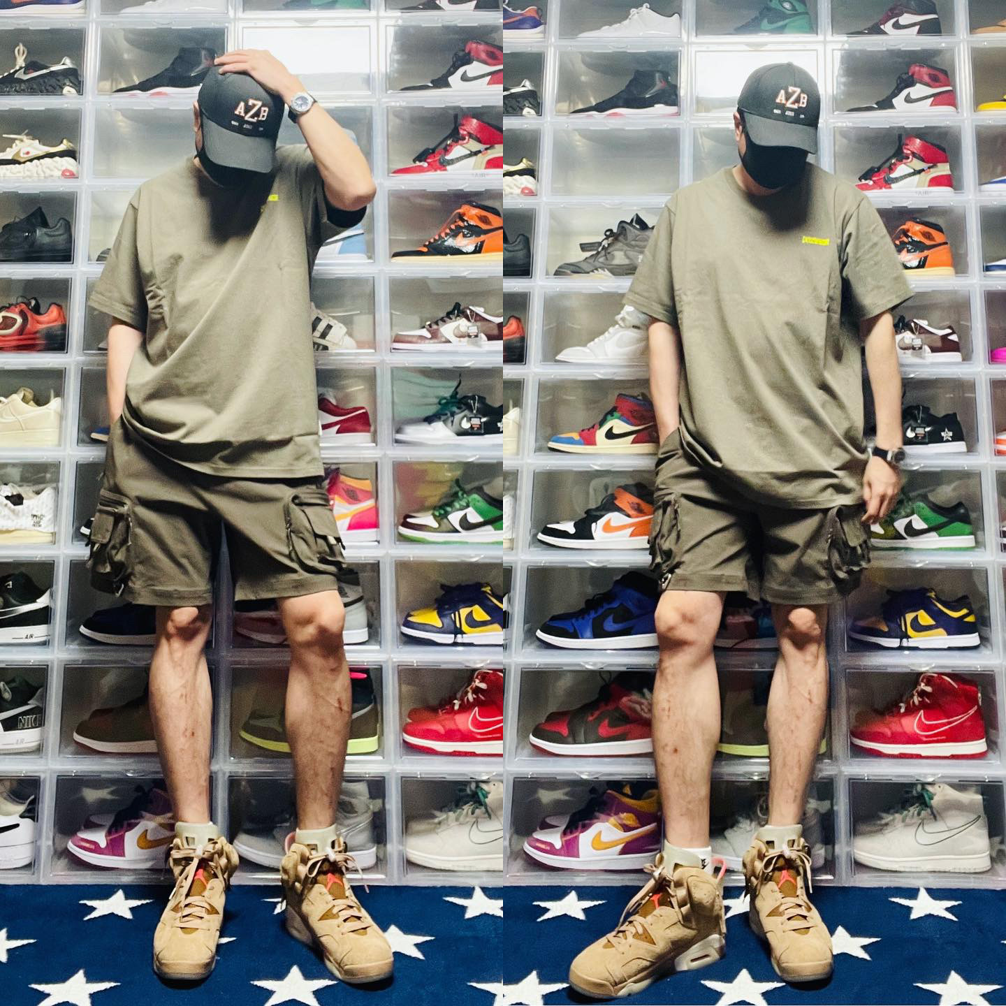 Jordan 6 x Travis Scott Retro SP British Khaki, Nike ACG Cargo Shorts Ironstone - Asia 착용 스타일