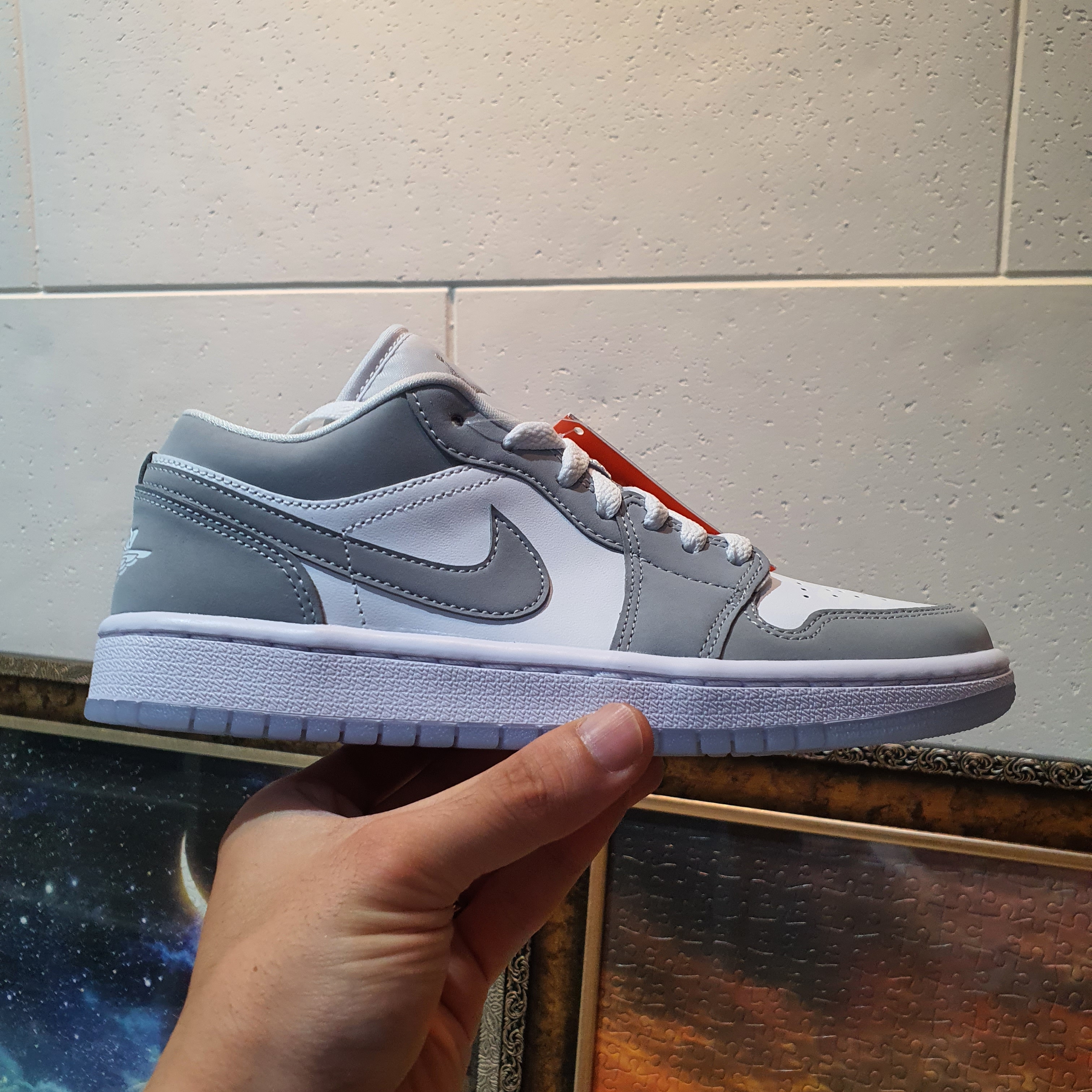 (W) Jordan 1 Low White Wolf Grey, Jordan 1 Low OG Ghost Green 착용 스타일 - 2