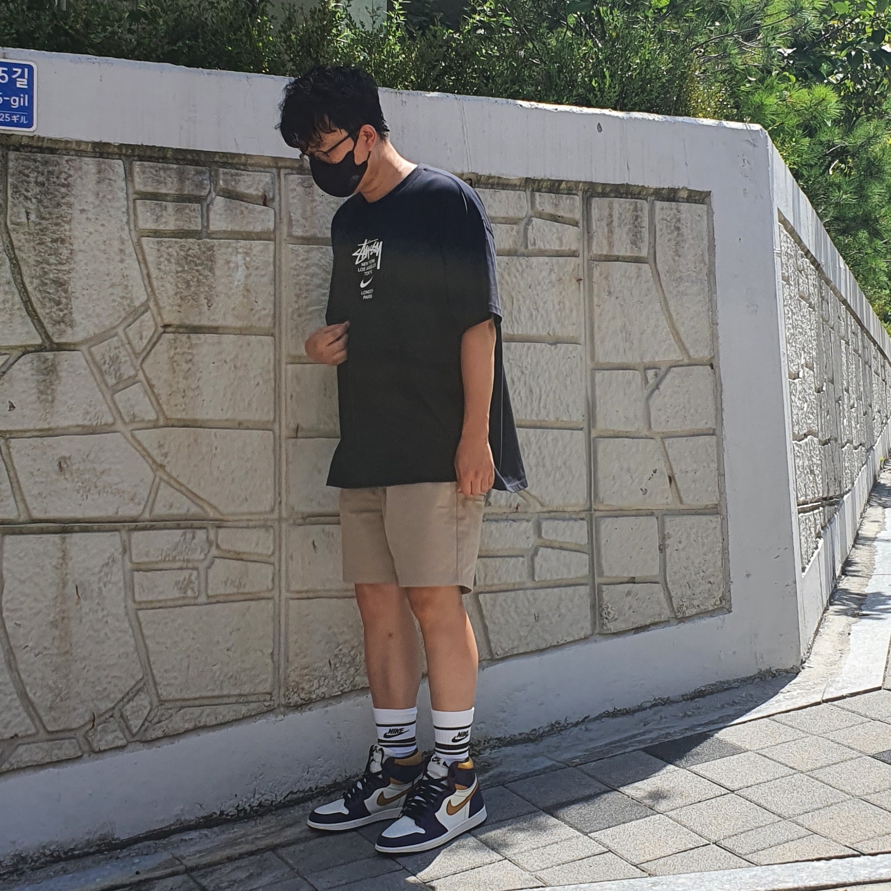 Jordan 1 Retro High OG Defiant SB LA to Chicago, Nike x Stussy WT T-Shirt Black - US/EU 착용 스타일