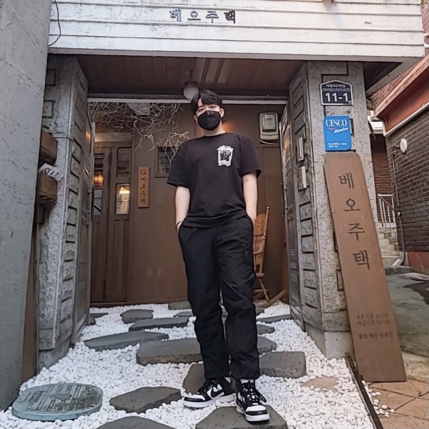 Nike x Ambush Dunk High Black, Stussy Camellias Pig. Dyed T-Shirt Black 착용 스타일