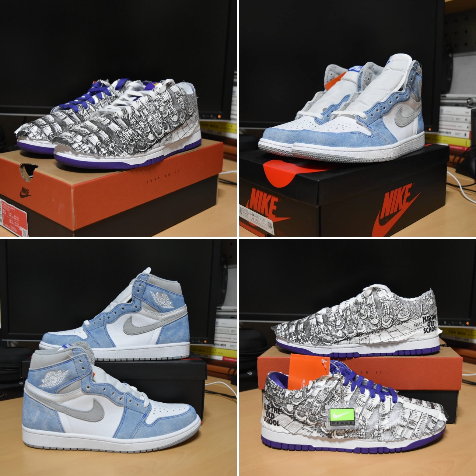 Jordan 1 Retro High OG Hyper Royal, (W) Nike Dunk Low SE Flip 착용 스타일