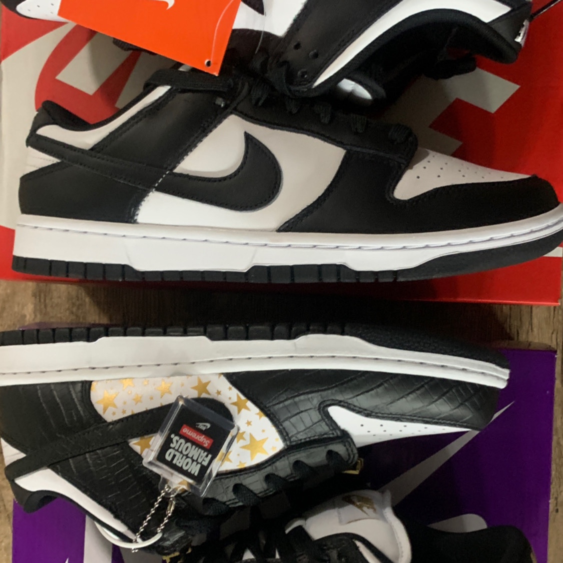 Nike Dunk Low Retro Black, Nike x Supreme SB Dunk Low Black 착용 스타일 - 1