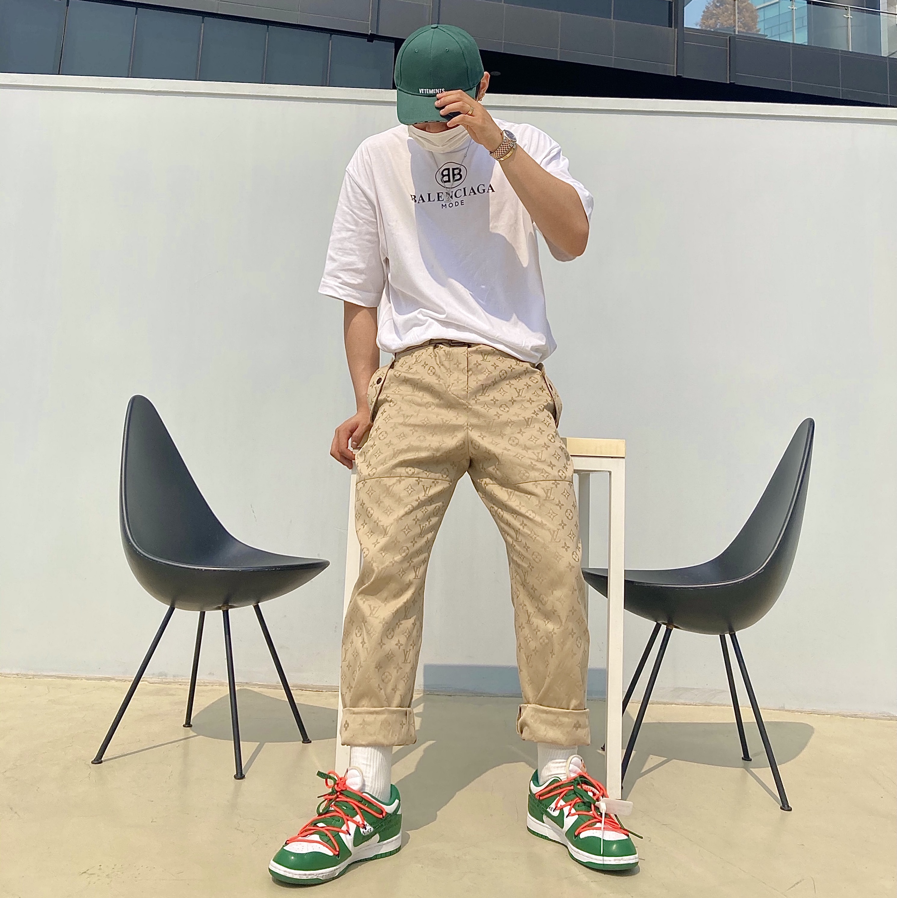 Nike x Off-White Dunk Low Pine Green 착용 스타일 - 1