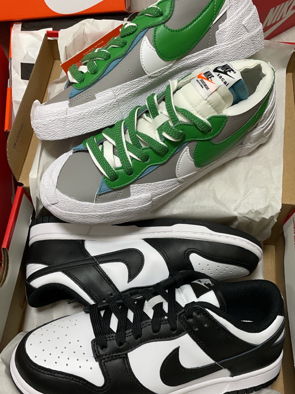 Nike x Sacai Blazer Low Classic Green, (W) Nike Dunk Low Black 착용 스타일