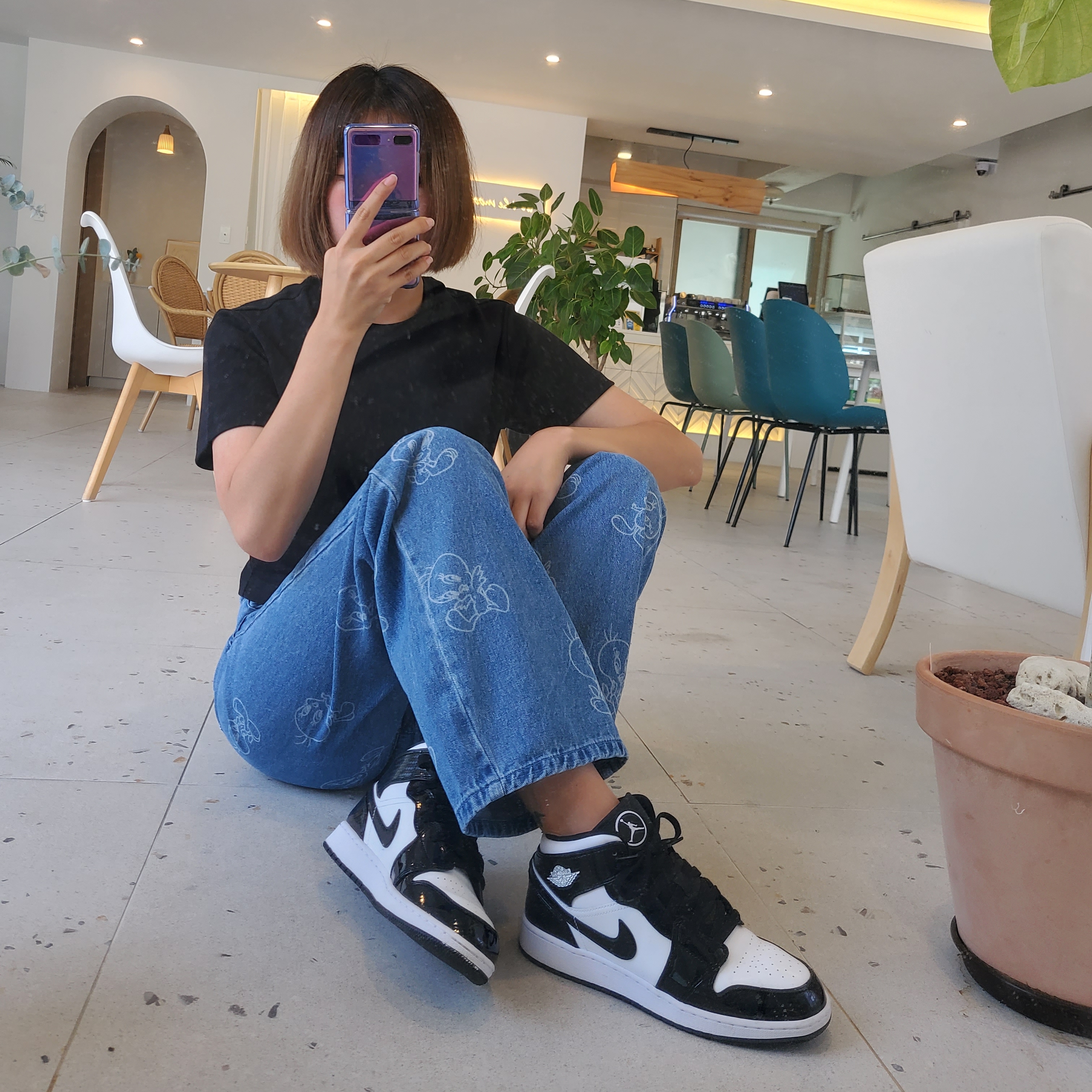 (GS) Jordan 1 Mid SE ASW Black 착용 스타일