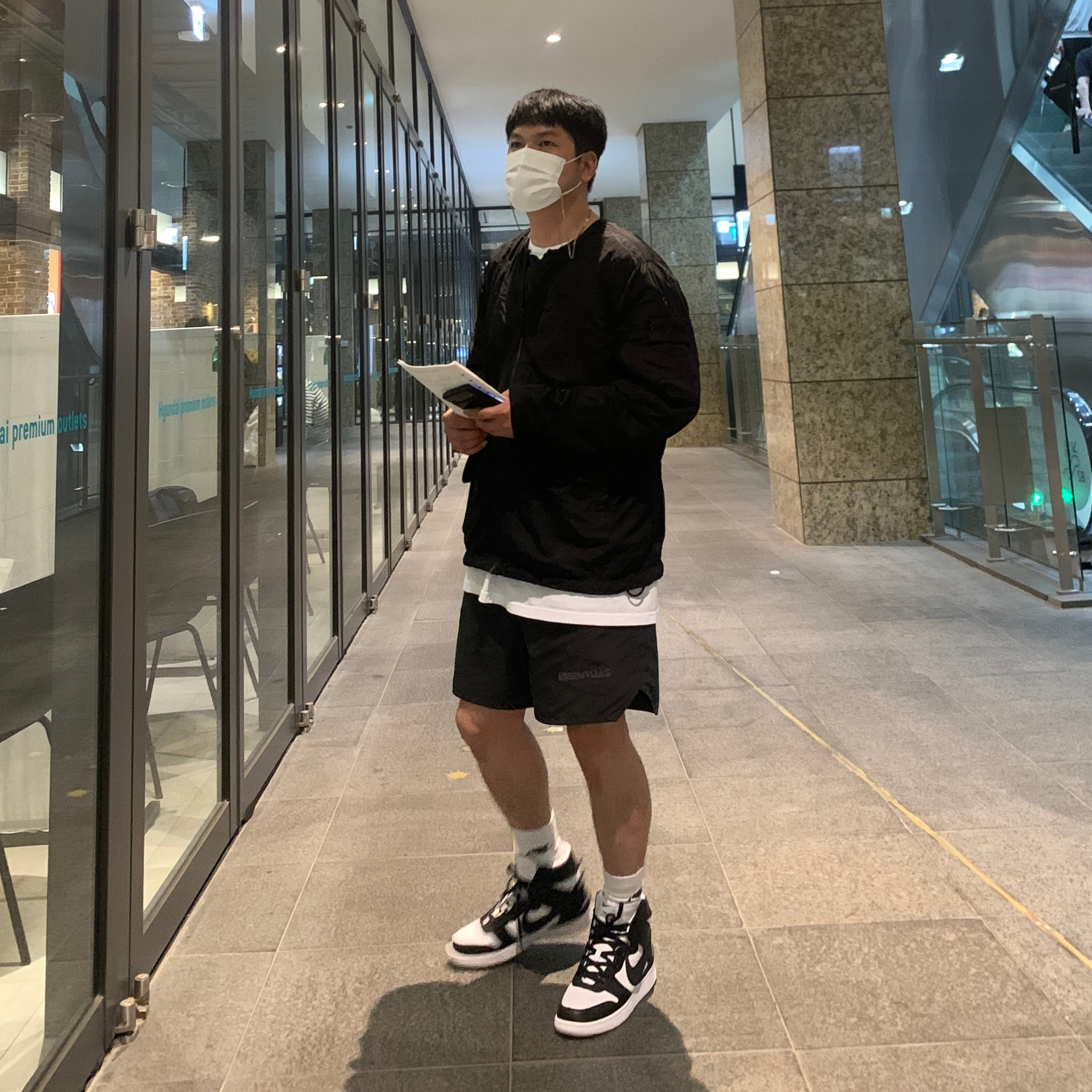 Nike x Ambush Dunk High Black, Essentials Volley Shorts Black - 21SS 착용 스타일