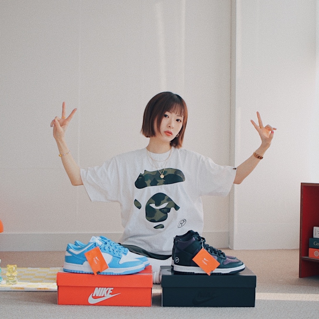 Nike x Fragment Dunk High Black, Nike Dunk Low Retro University Blue 착용 스타일 - 1