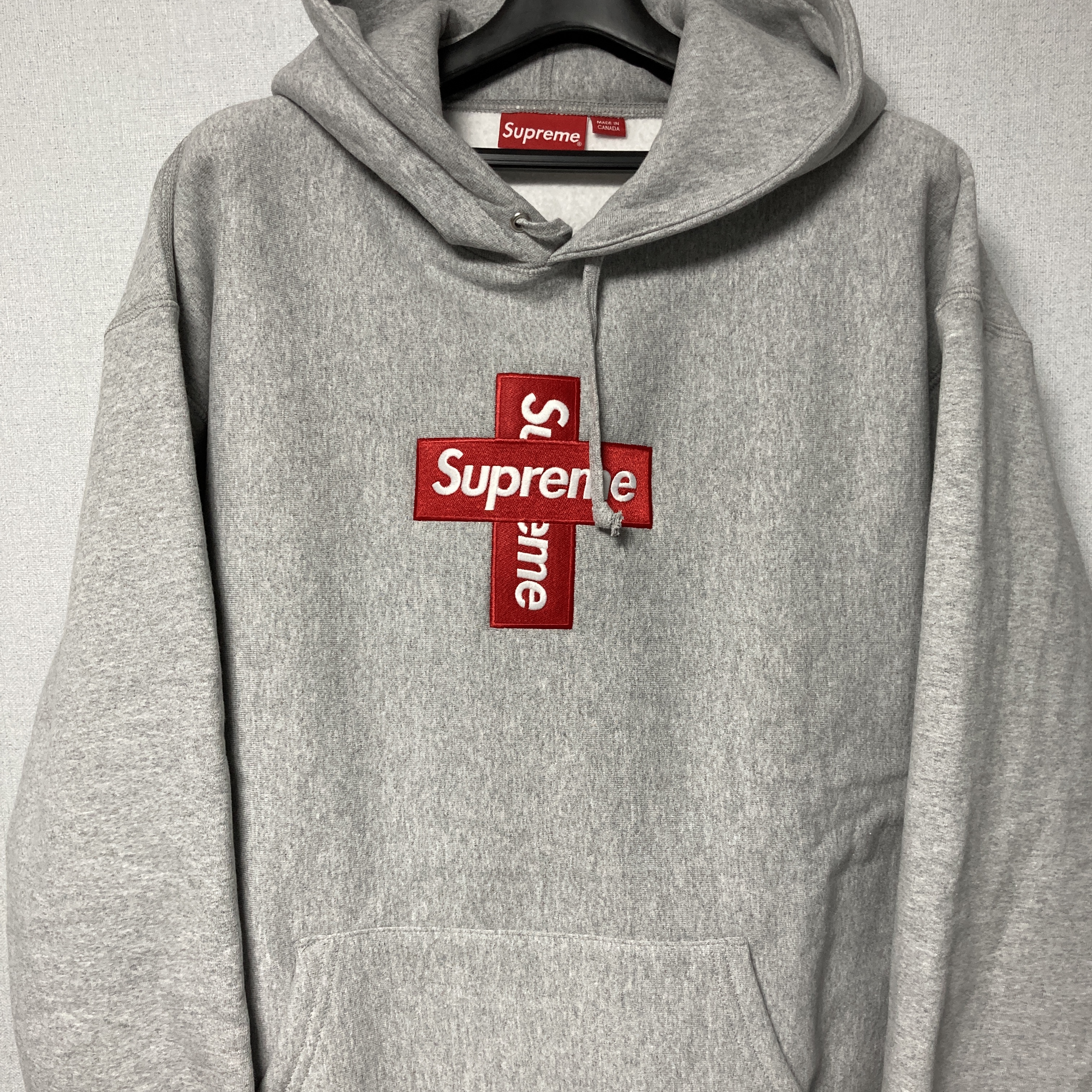 Supreme Cross Box Logo Hooded Sweatshirt Heather Grey - 20FW 착용 스타일