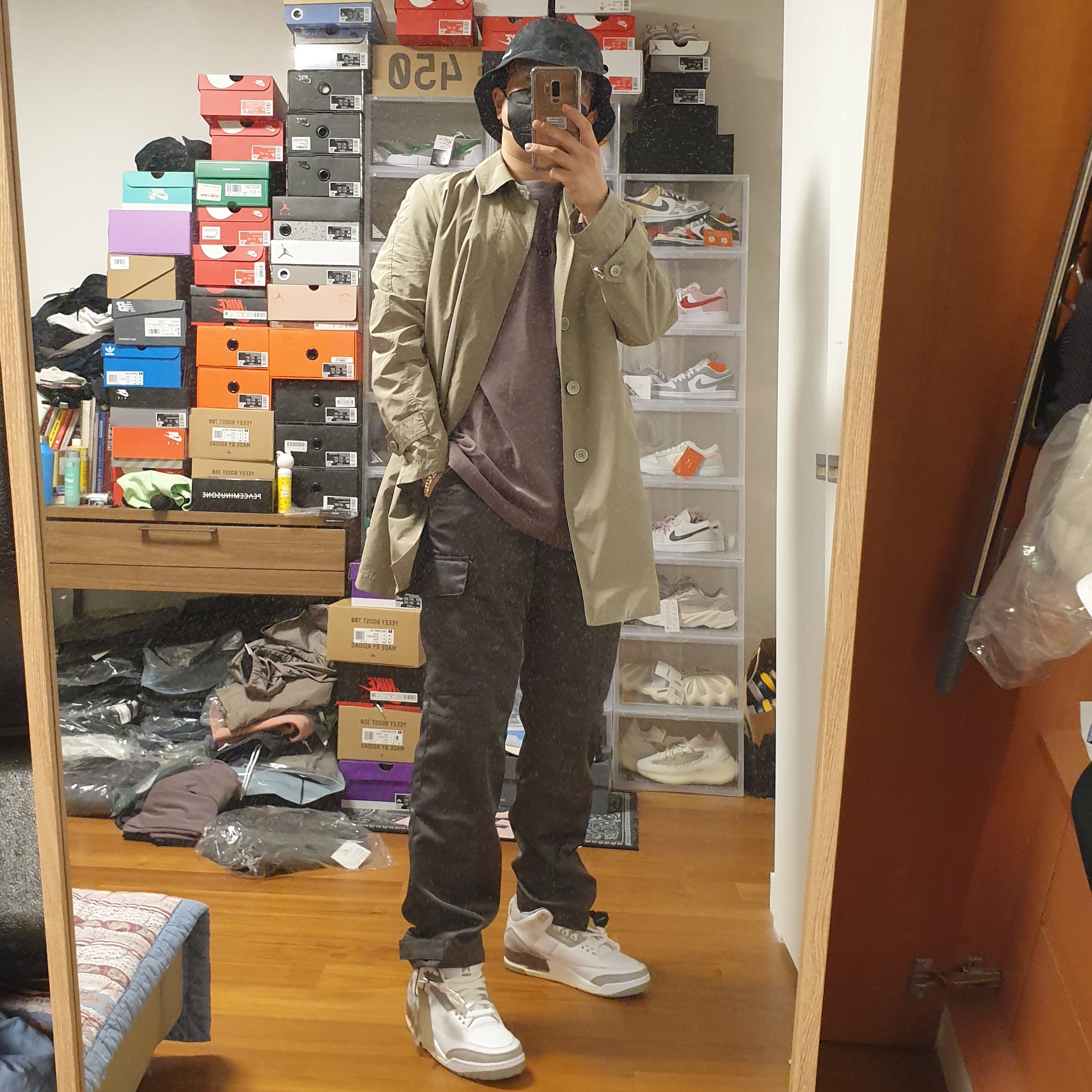 Nike NRG Bucket Hat Black, (W) Jordan 3 x A Ma Maniere Retro SP 착용 스타일 - 1