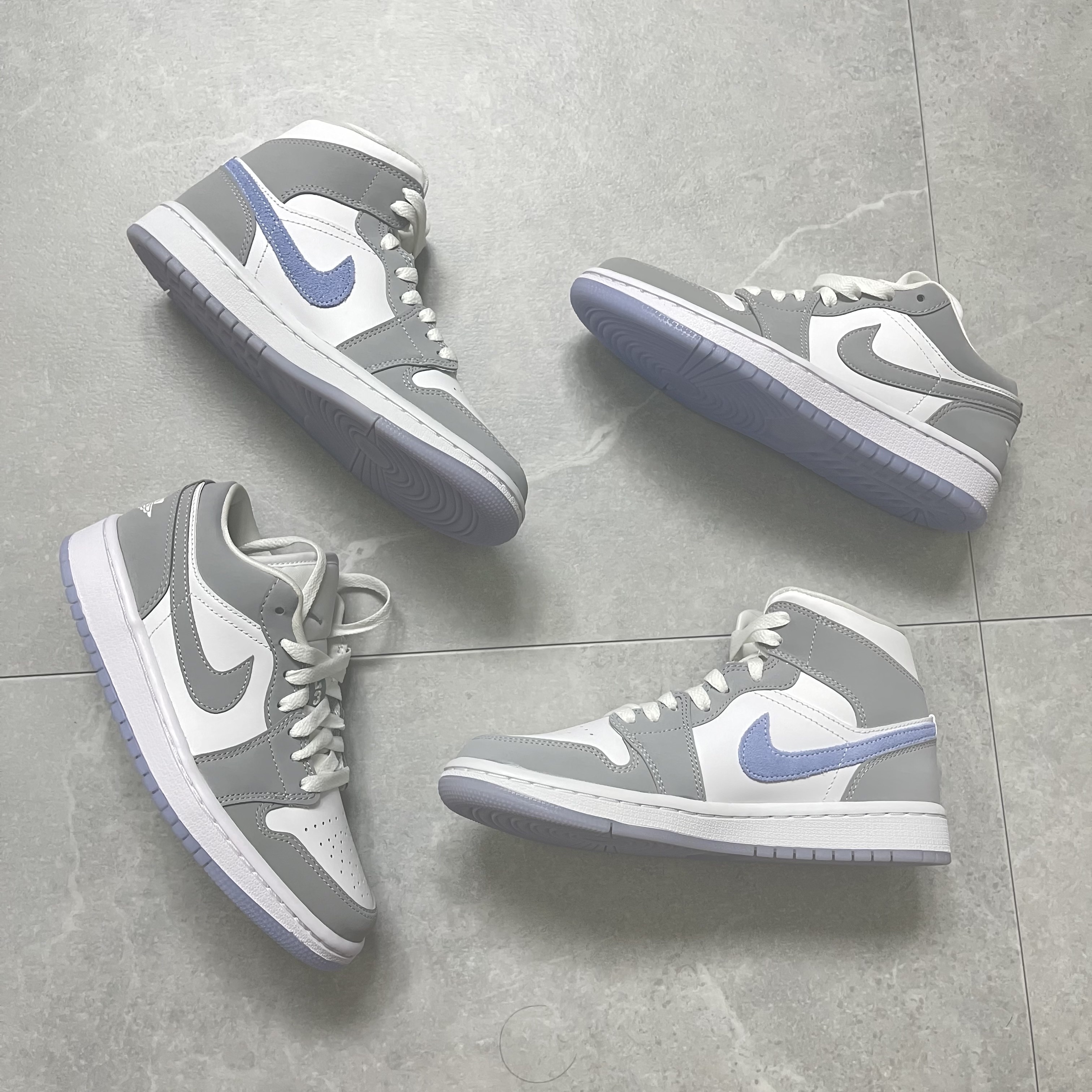 (W) Jordan 1 Low White Wolf Grey, (W) Jordan 1 Mid Wolf Grey 착용 스타일