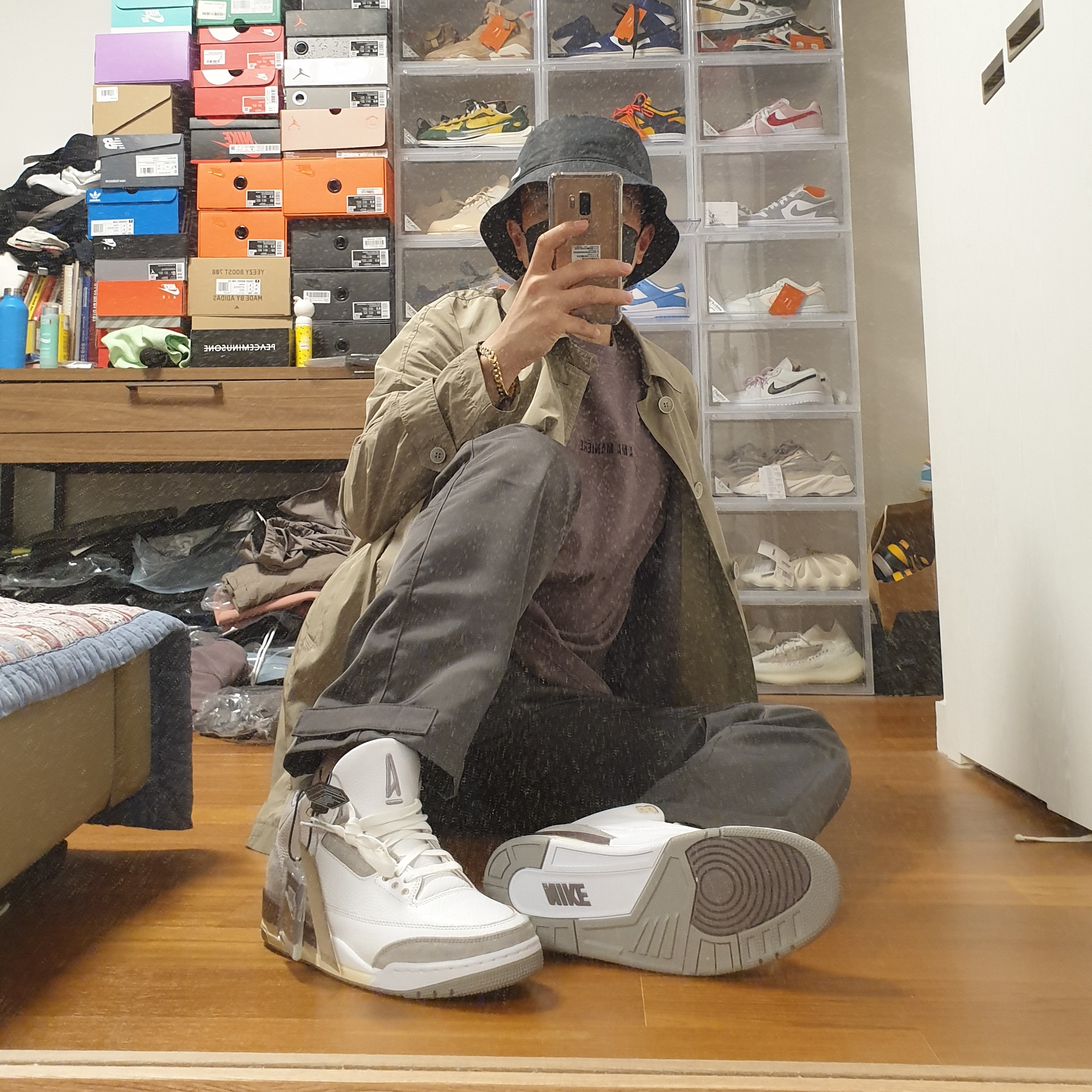 Nike NRG Bucket Hat Black, (W) Jordan 3 x A Ma Maniere Retro SP 착용 스타일 - 4