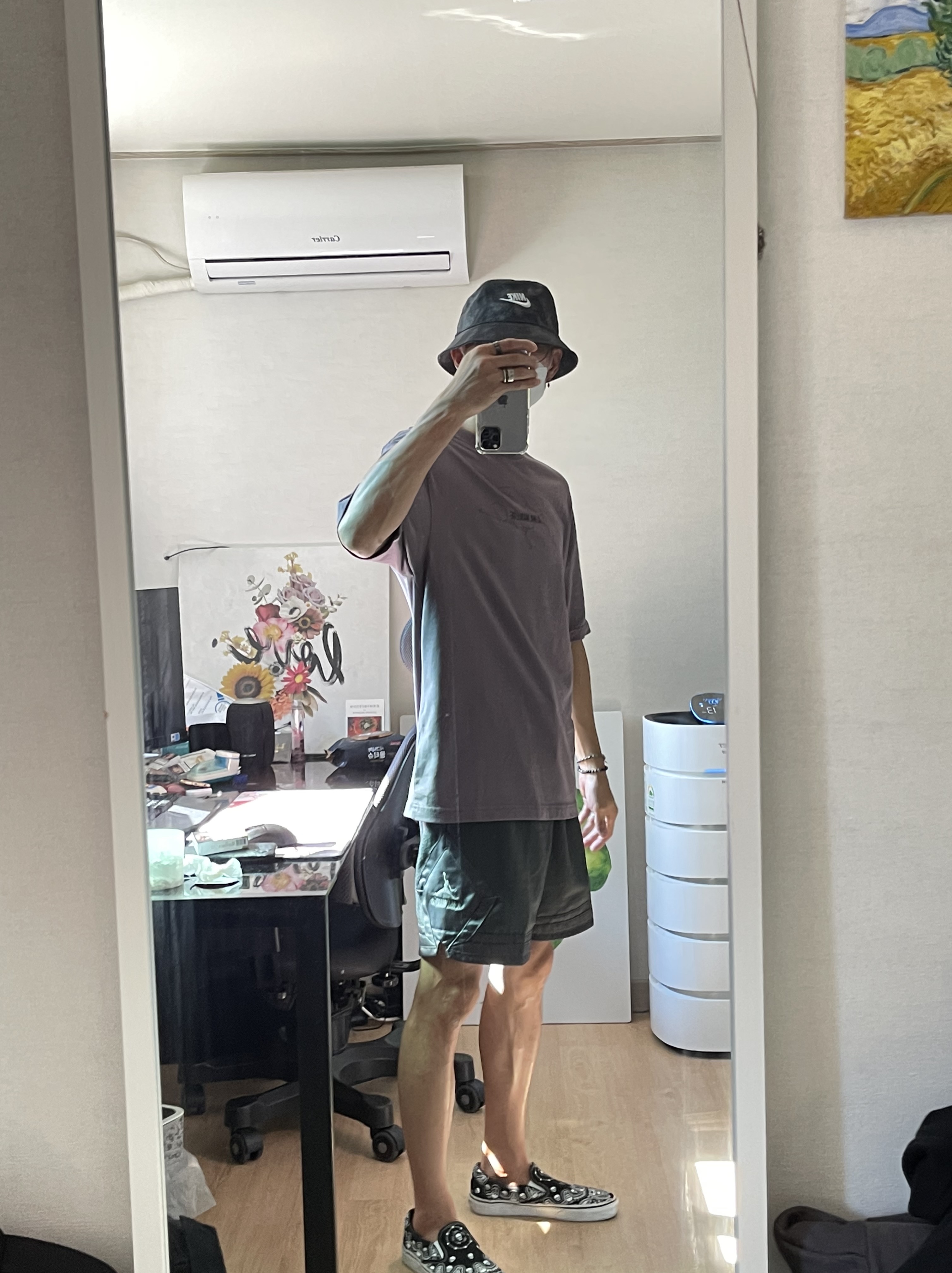 Jordan x A Ma Maniere Diamond Shorts Midnight Fog - Asia, Jordan x A Ma Maniere T-Shirt Violet Ore - Asia 착용 스타일 - 2