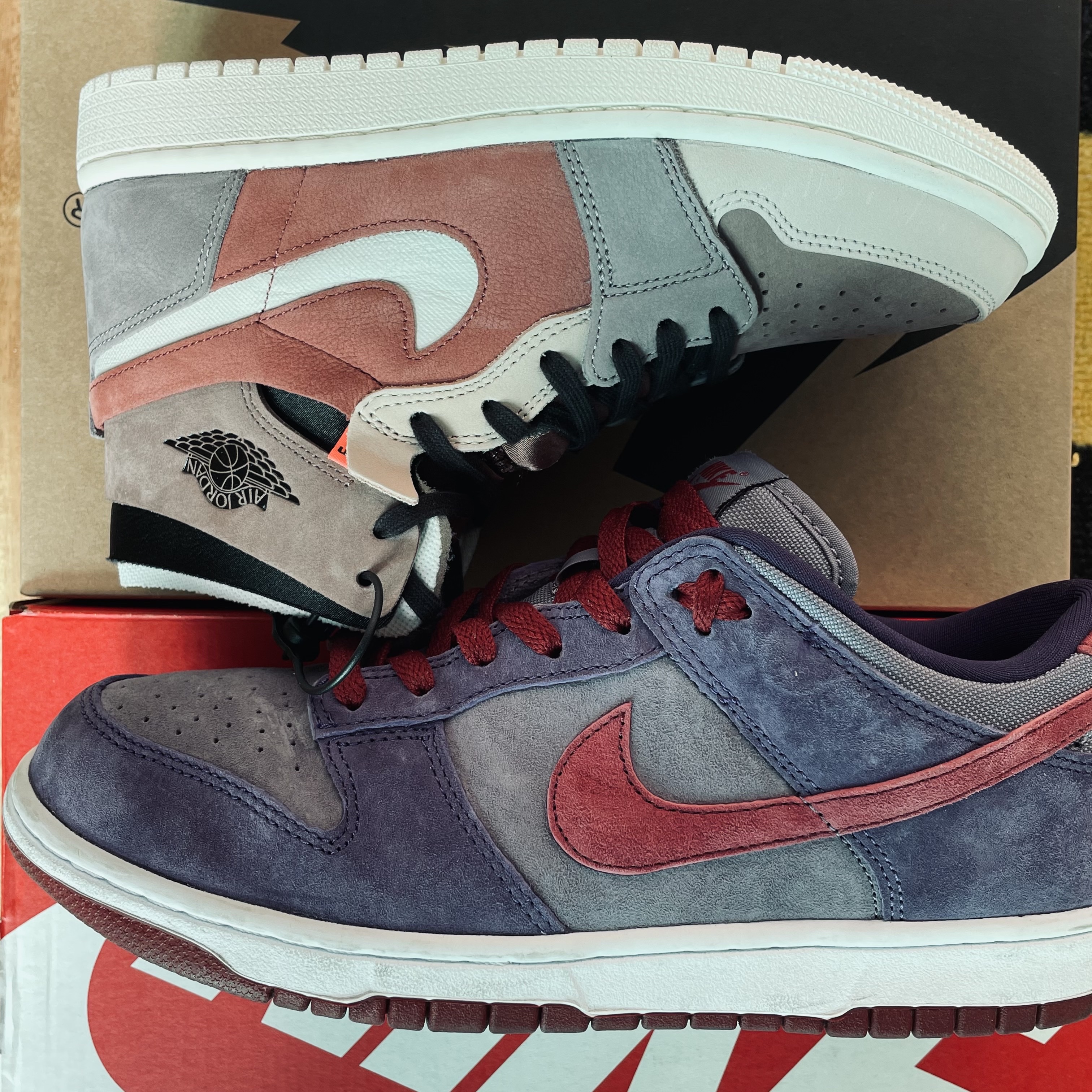 Nike Dunk Low SP Plum 2020, (W) Jordan 1 Zoom Air CMFT Rust 착용 스타일