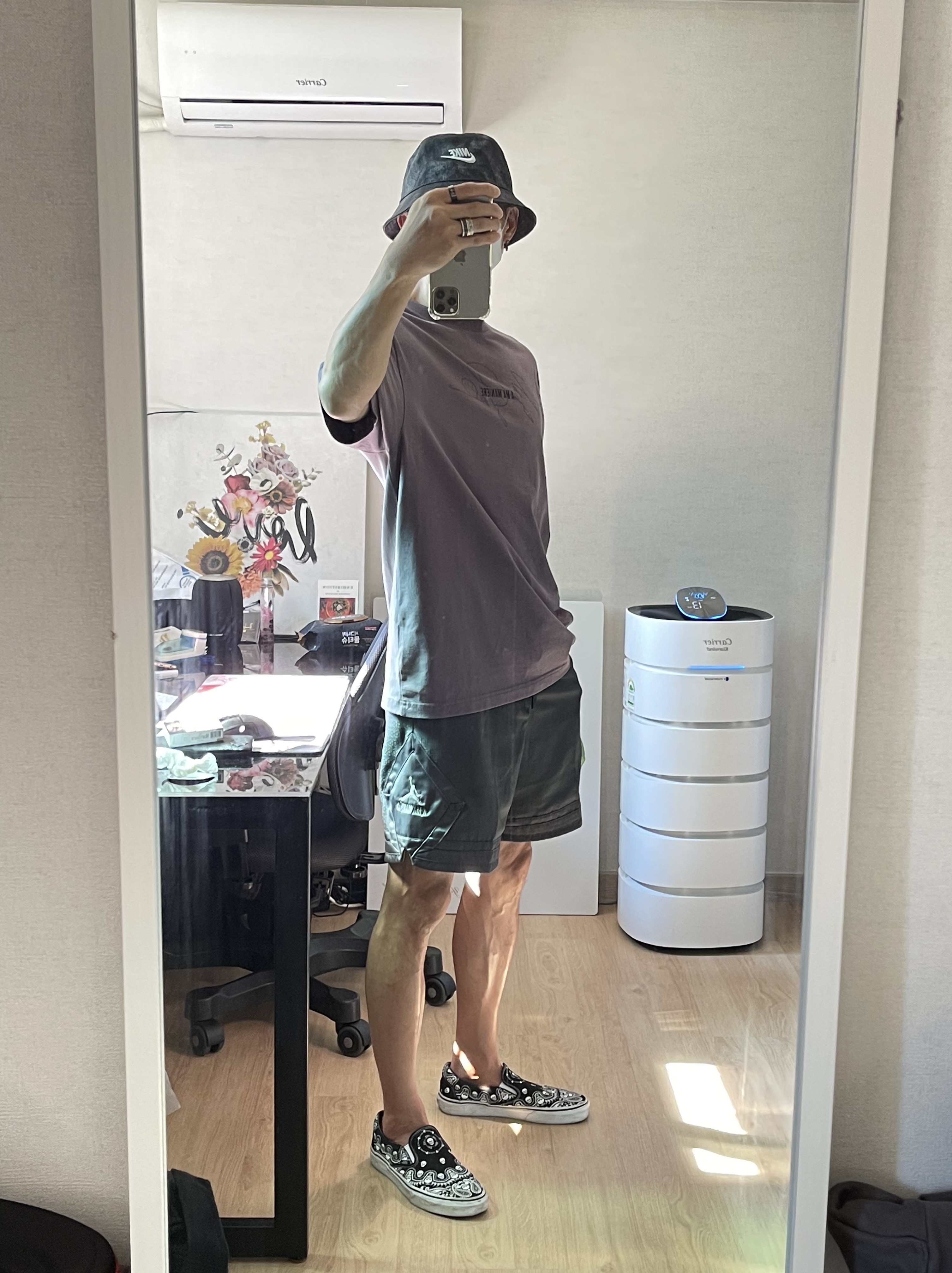 Jordan x A Ma Maniere Diamond Shorts Midnight Fog - Asia, Jordan x A Ma Maniere T-Shirt Violet Ore - Asia 착용 스타일 - 1