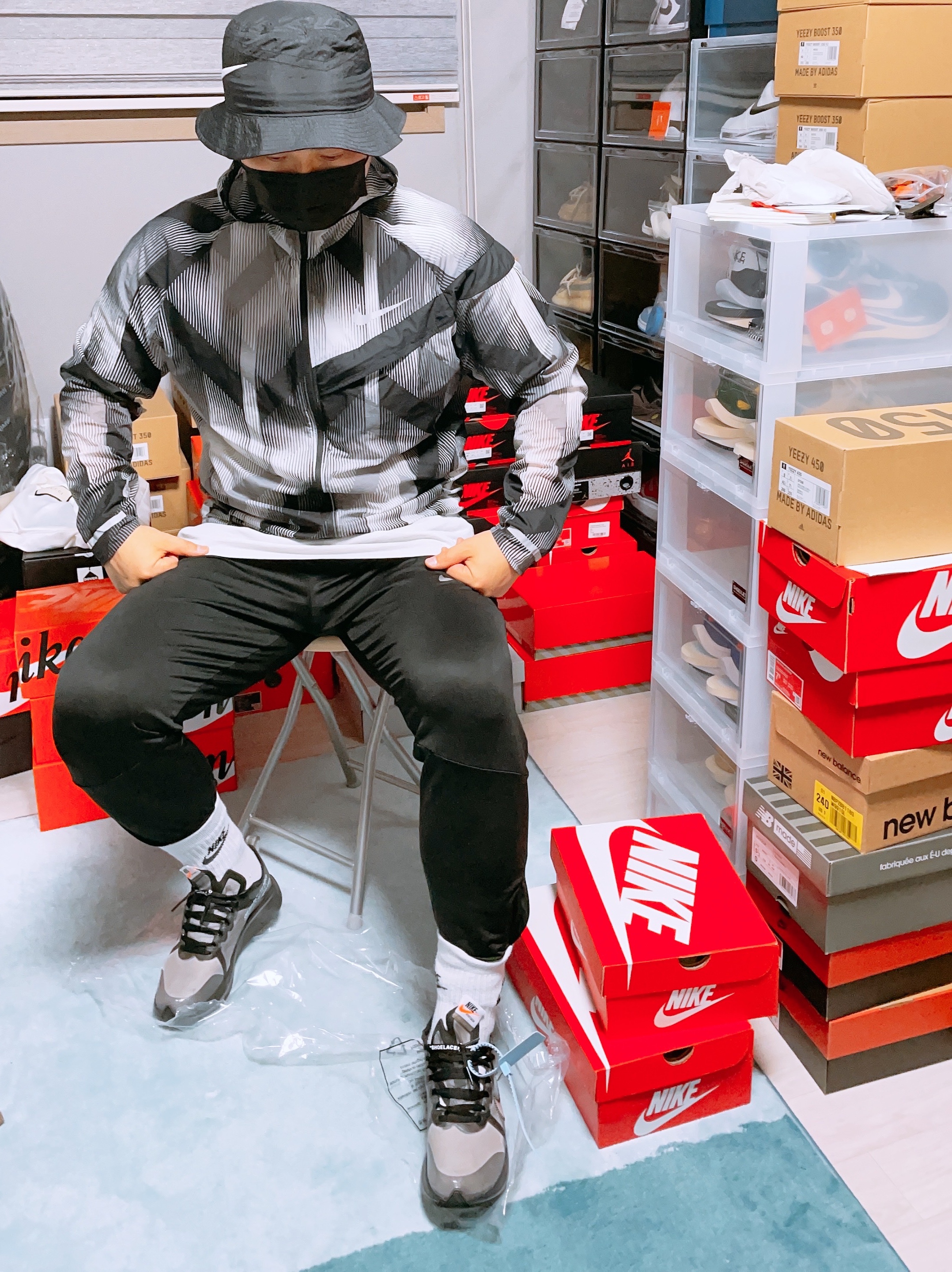 Nike x Off-White Dunk Low University Red, Nike x Off-White Zoom Fly SP Black 착용 스타일 - 2