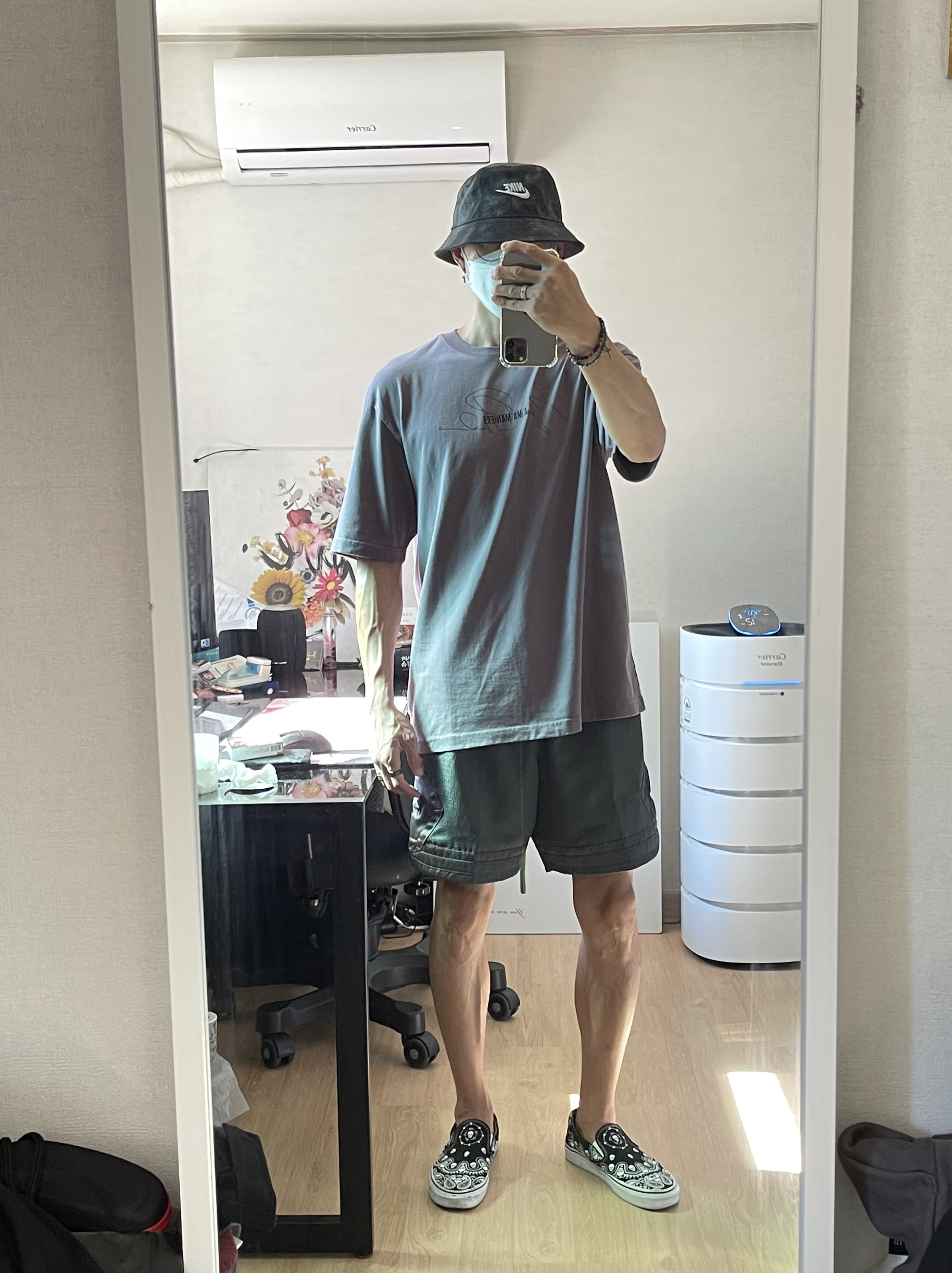 Jordan x A Ma Maniere Diamond Shorts Midnight Fog - Asia, Jordan x A Ma Maniere T-Shirt Violet Ore - Asia 착용 스타일 - 3
