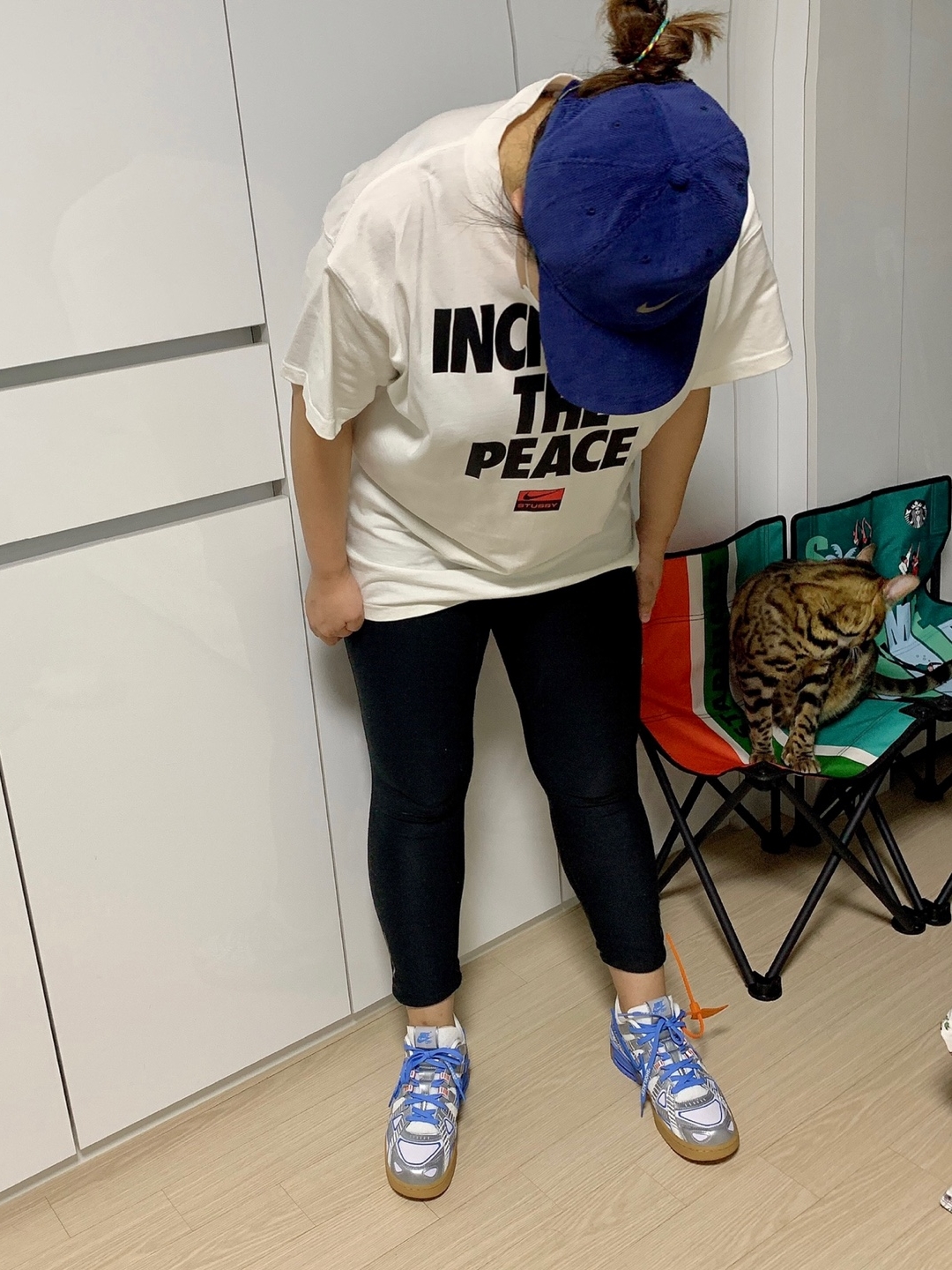 Nike x Off-White Air Rubber Dunk University Blue, Nike x Stussy Increase The Peace T-Shirt - US/EU 착용 스타일