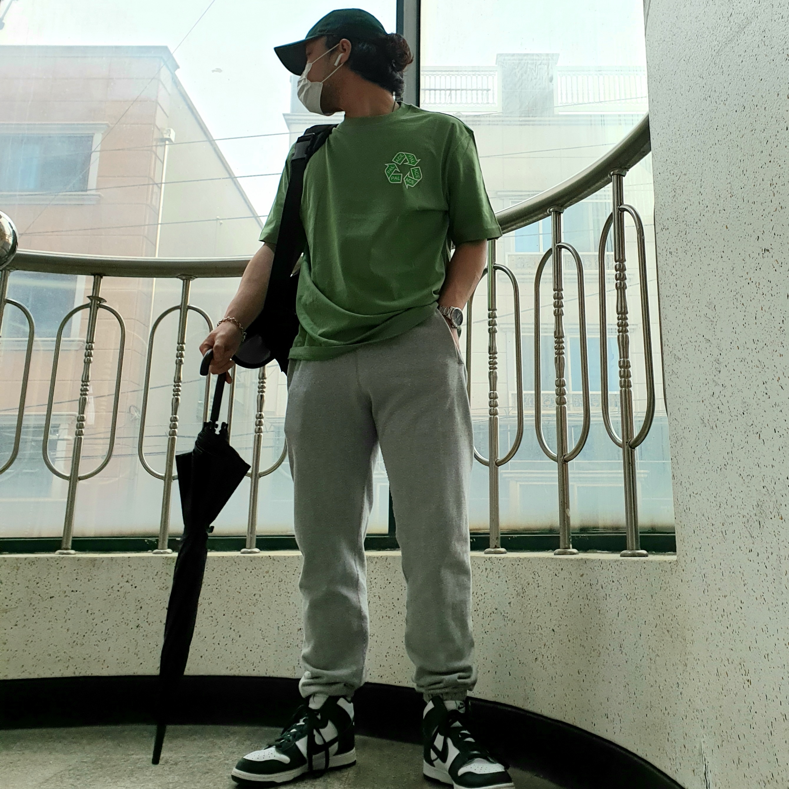 Palace P-Cycle T-Shirt Green - 21SS, Nike Dunk High SP Spartan Green 착용 스타일