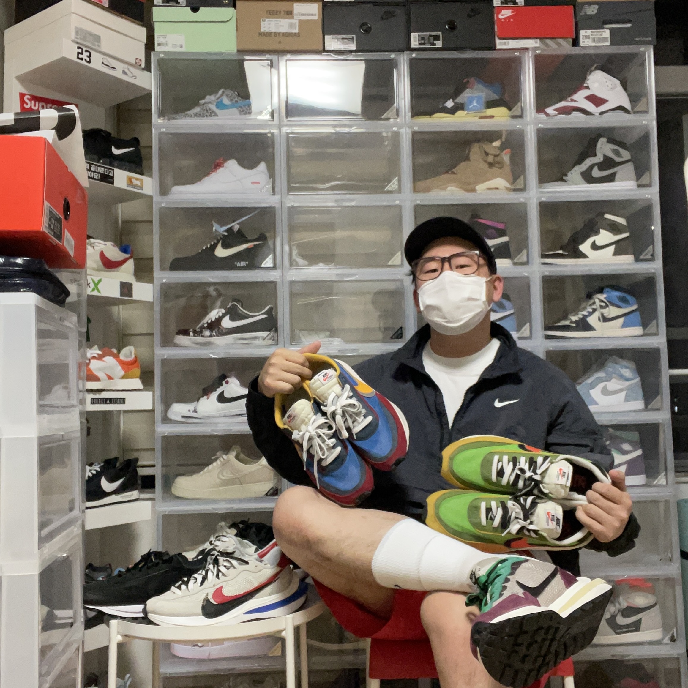 Nike x Sacai VaporWaffle String & Black Villain Red, Nike x Sacai VaporWaffle Royal Fuchsia 착용 스타일