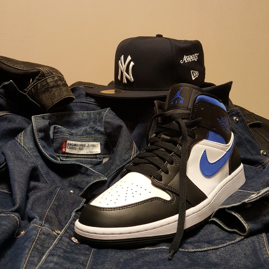 Jordan 1 Mid Racer Blue, (GS) Jordan 1 Mid Racer Blue 착용 스타일 - 1