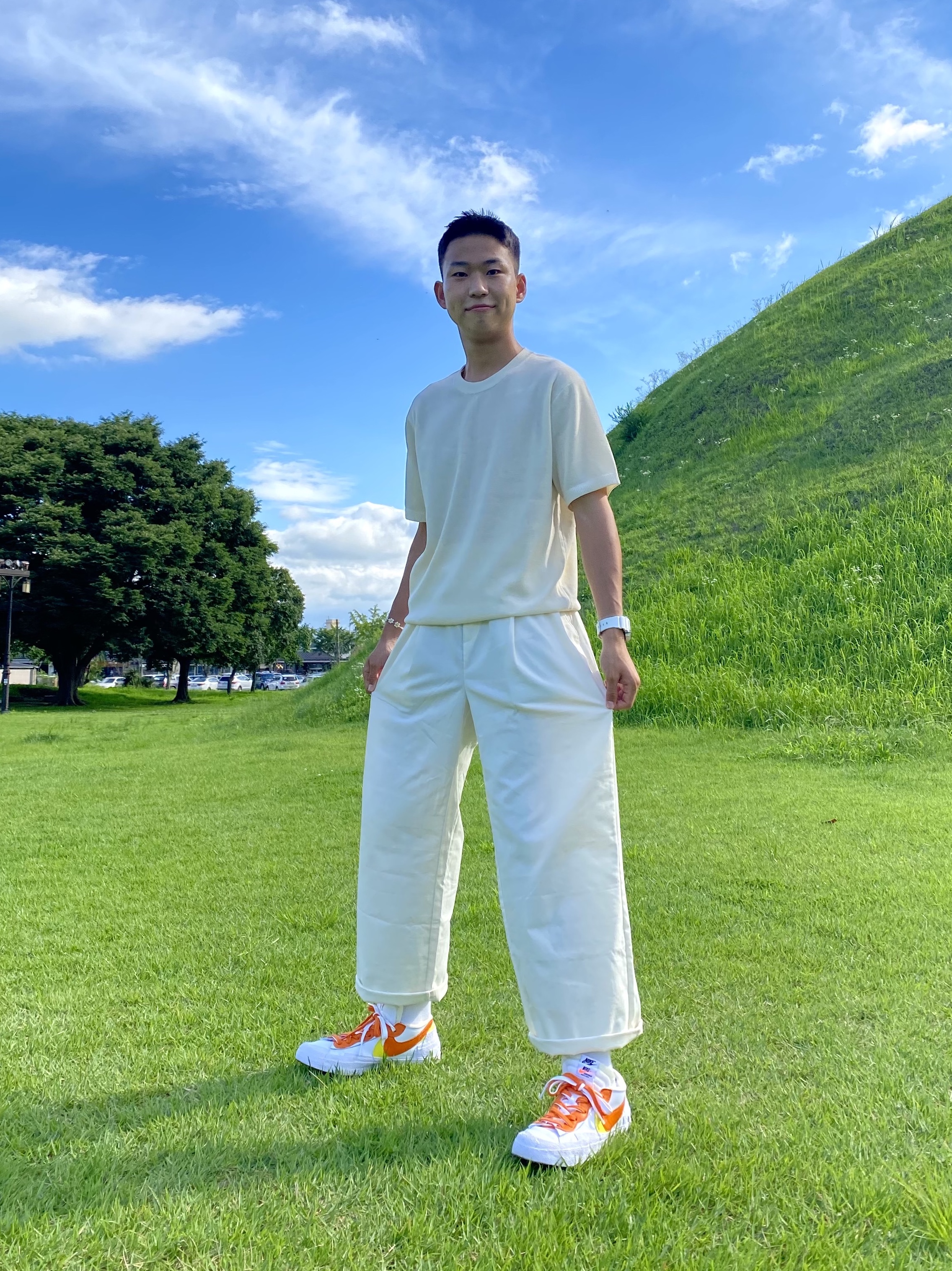 Nike x Sacai Blazer Low Magma Orange 착용 스타일 - 2