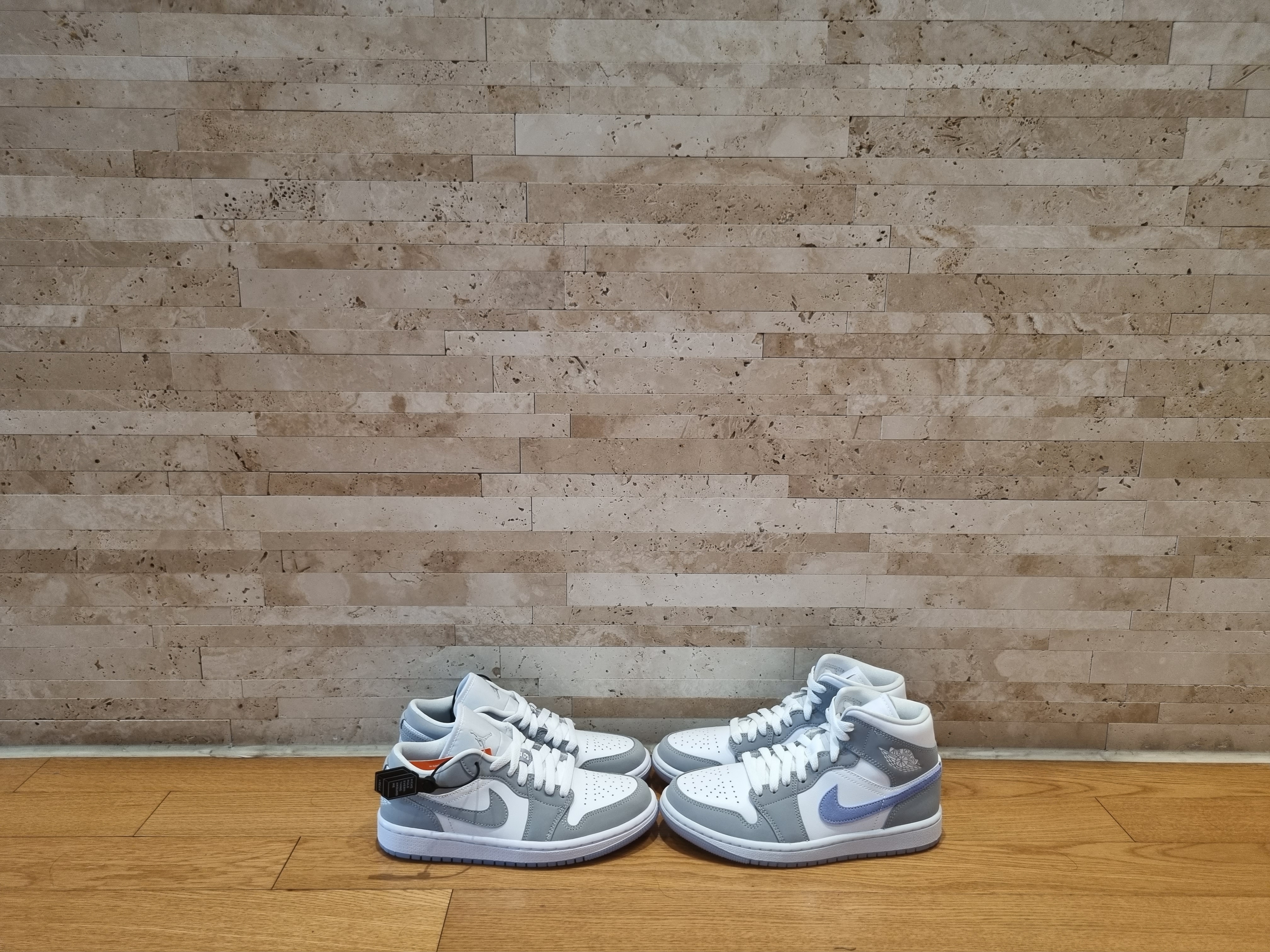 (W) Jordan 1 Low White Wolf Grey, (W) Jordan 1 Mid Wolf Grey 착용 스타일