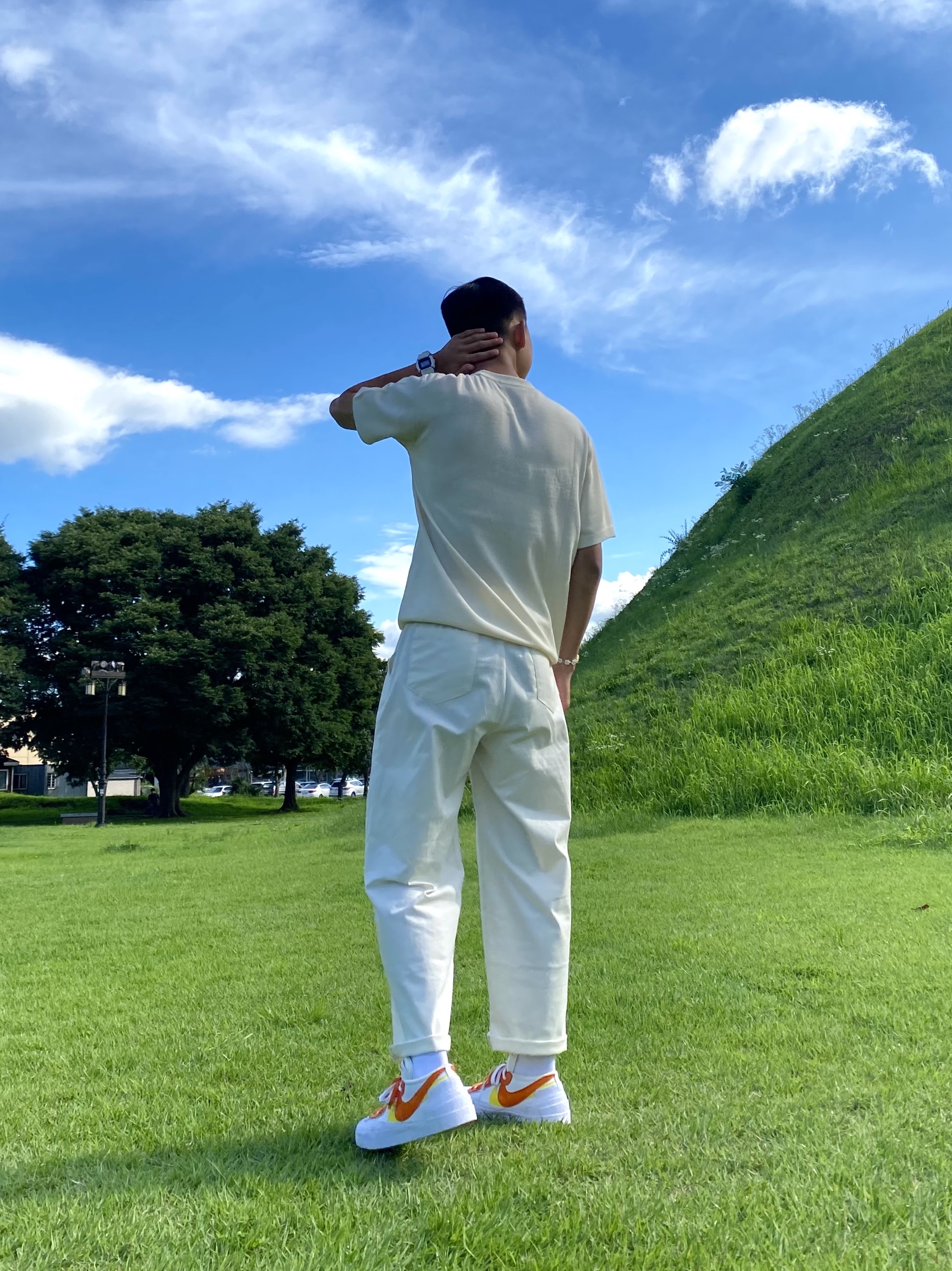 Nike x Sacai Blazer Low Magma Orange 착용 스타일 - 5