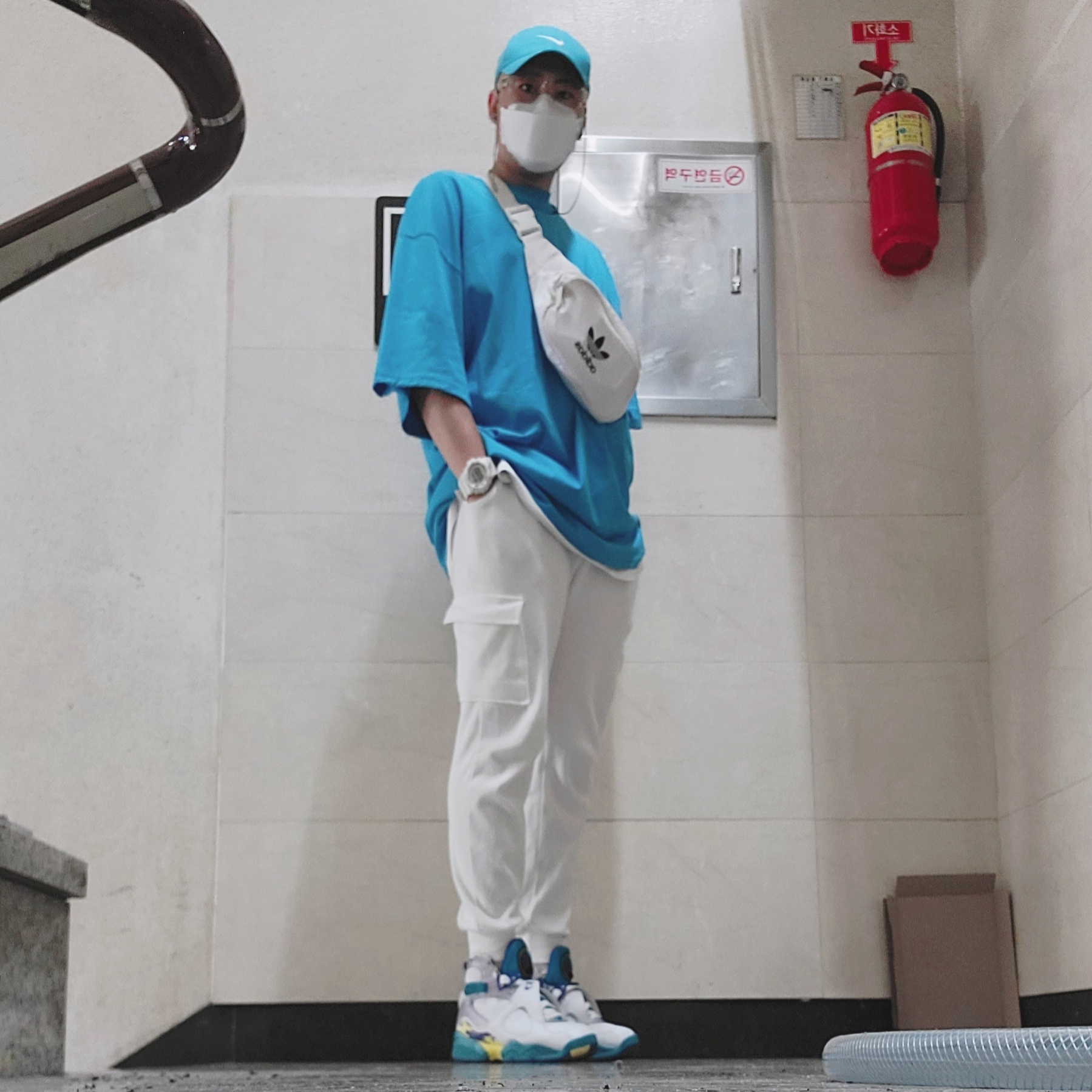 (W) Jordan 8 Retro White Aqua 2019 착용 스타일 - 1