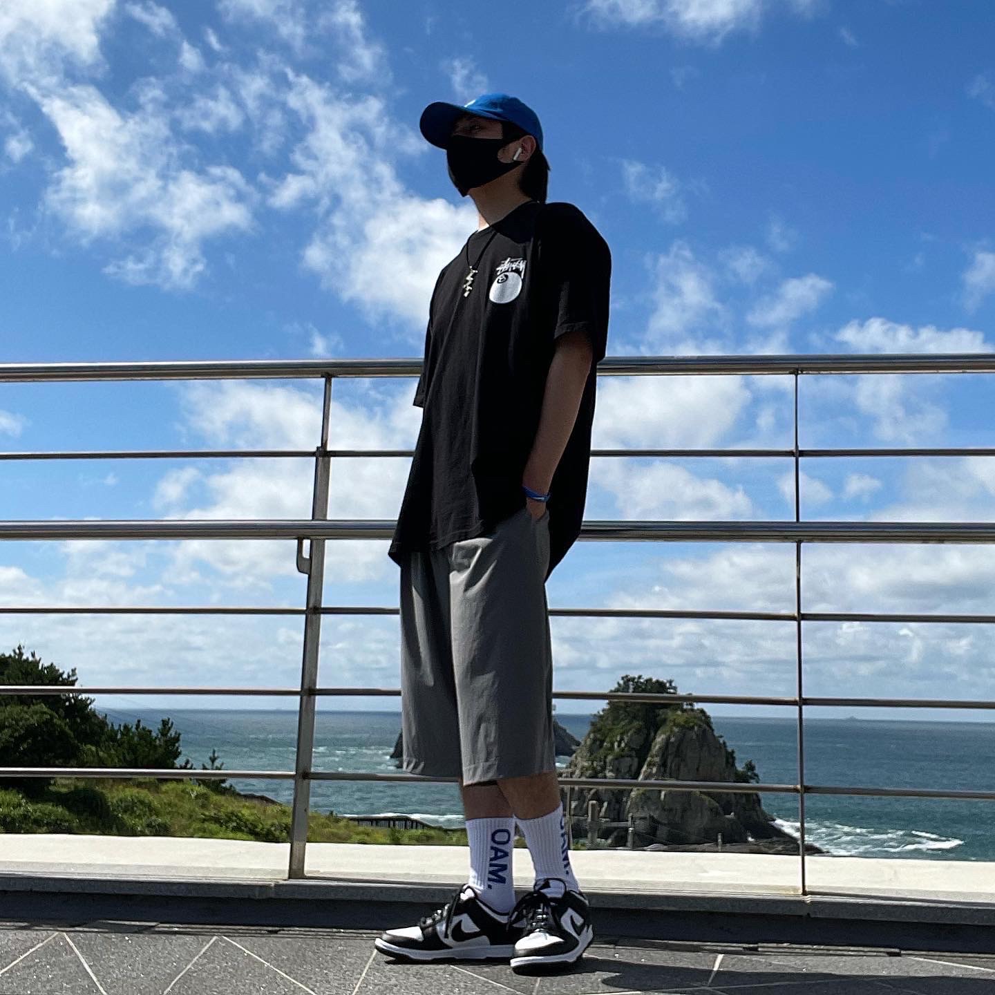 Stussy 8 Ball T-Shirt Black - 21SS, Nike Dunk Low Retro Black 착용 스타일 - 4
