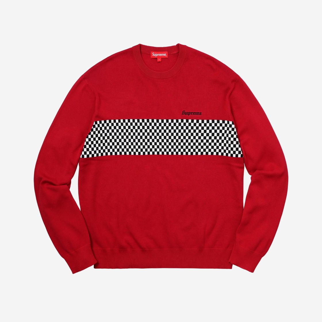 Supreme Checkered Panel Crewneck Sweater Red - 18SS 상세 이미지 1