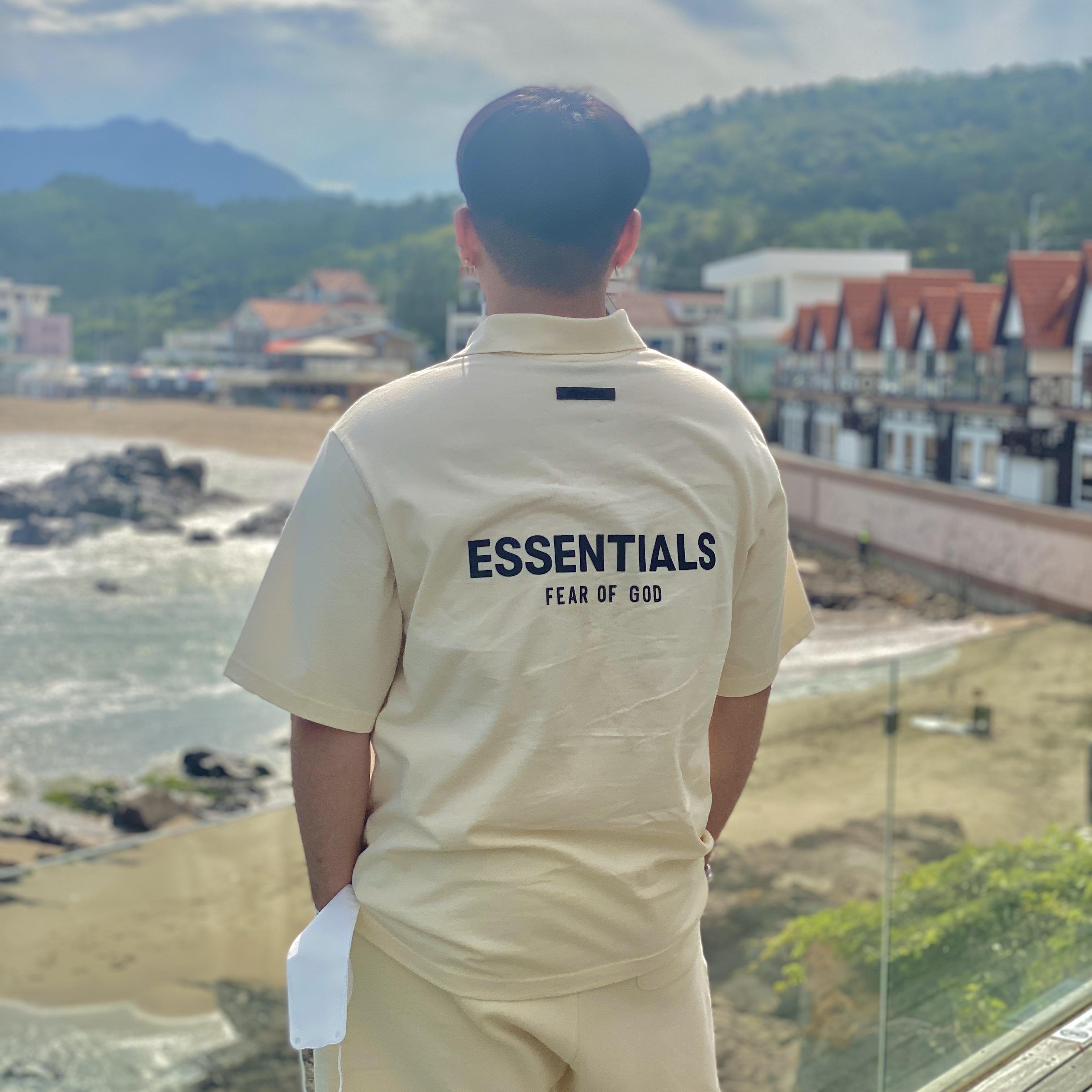 Essentials Short Sleeve Polo Cream - 21SS, Essentials Sweatshorts Cream - 21SS 착용 스타일